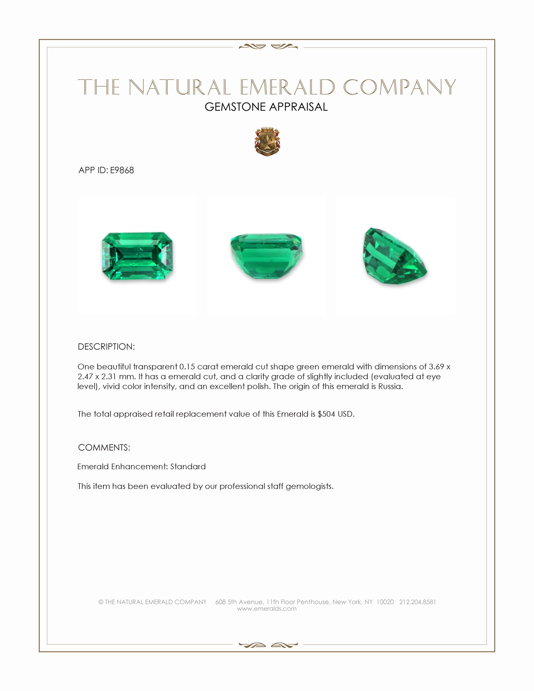 0.15 Ct. Emerald from Russia