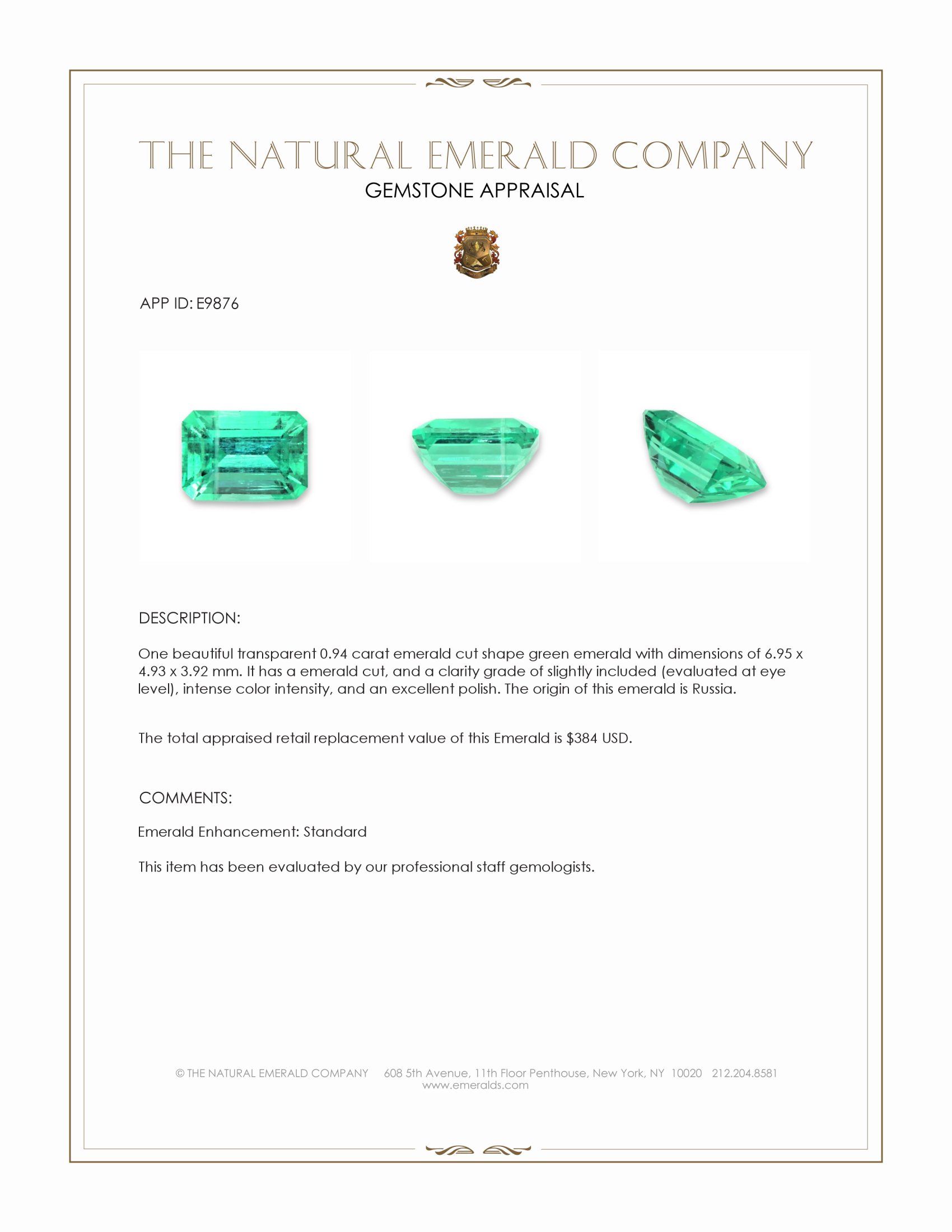 0.94 Ct. Emerald from Russia