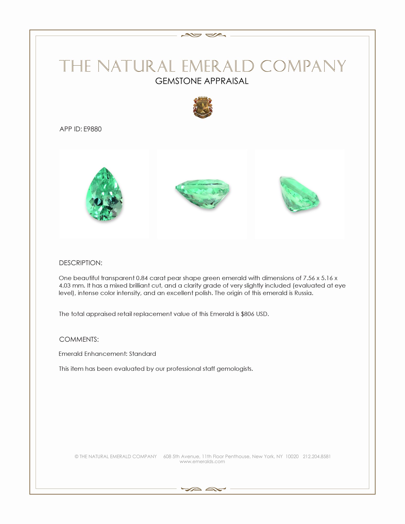 0.84 Ct. Emerald from Russia