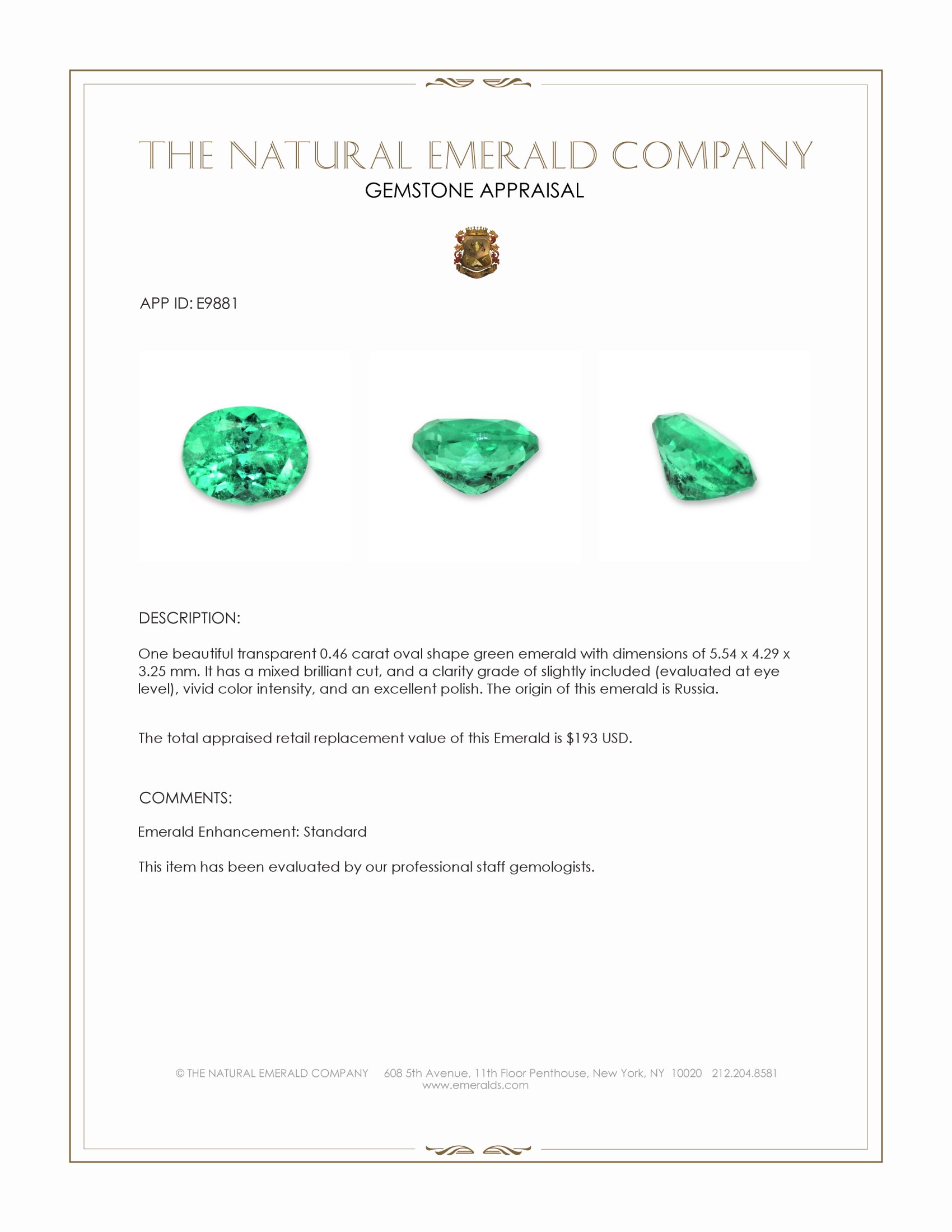 0.46 Ct. Emerald from Russia