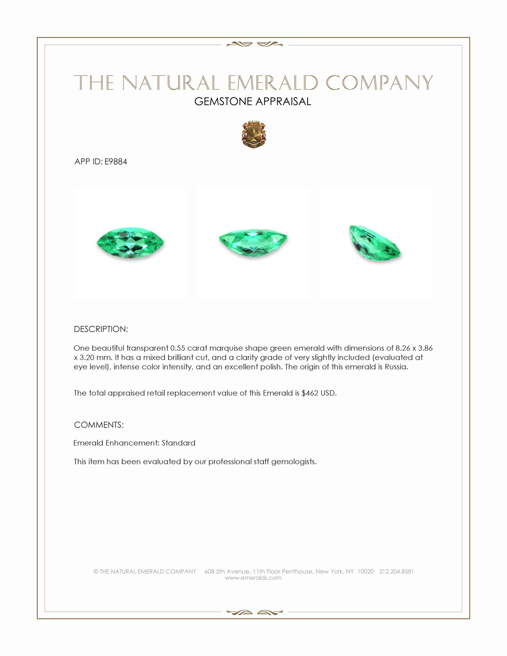 0.55 Ct. Emerald from Russia