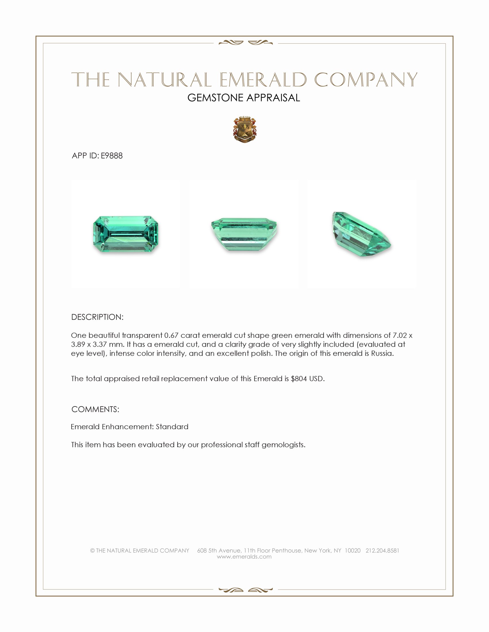 0.67 Ct. Emerald from Russia