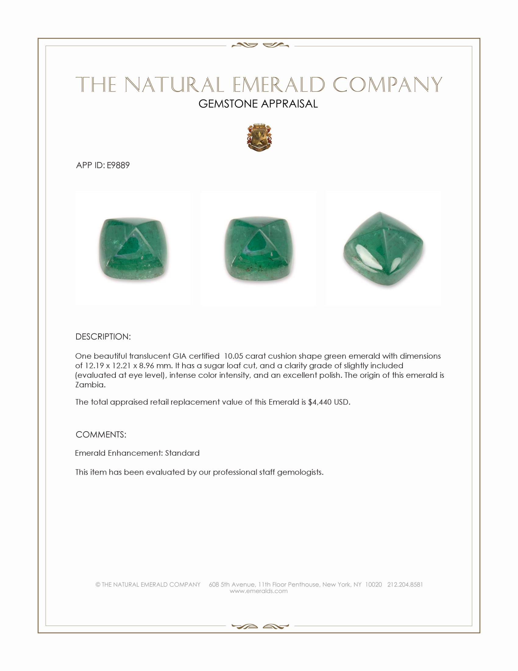 10.05 Ct. Cabochon Emerald from Zambia