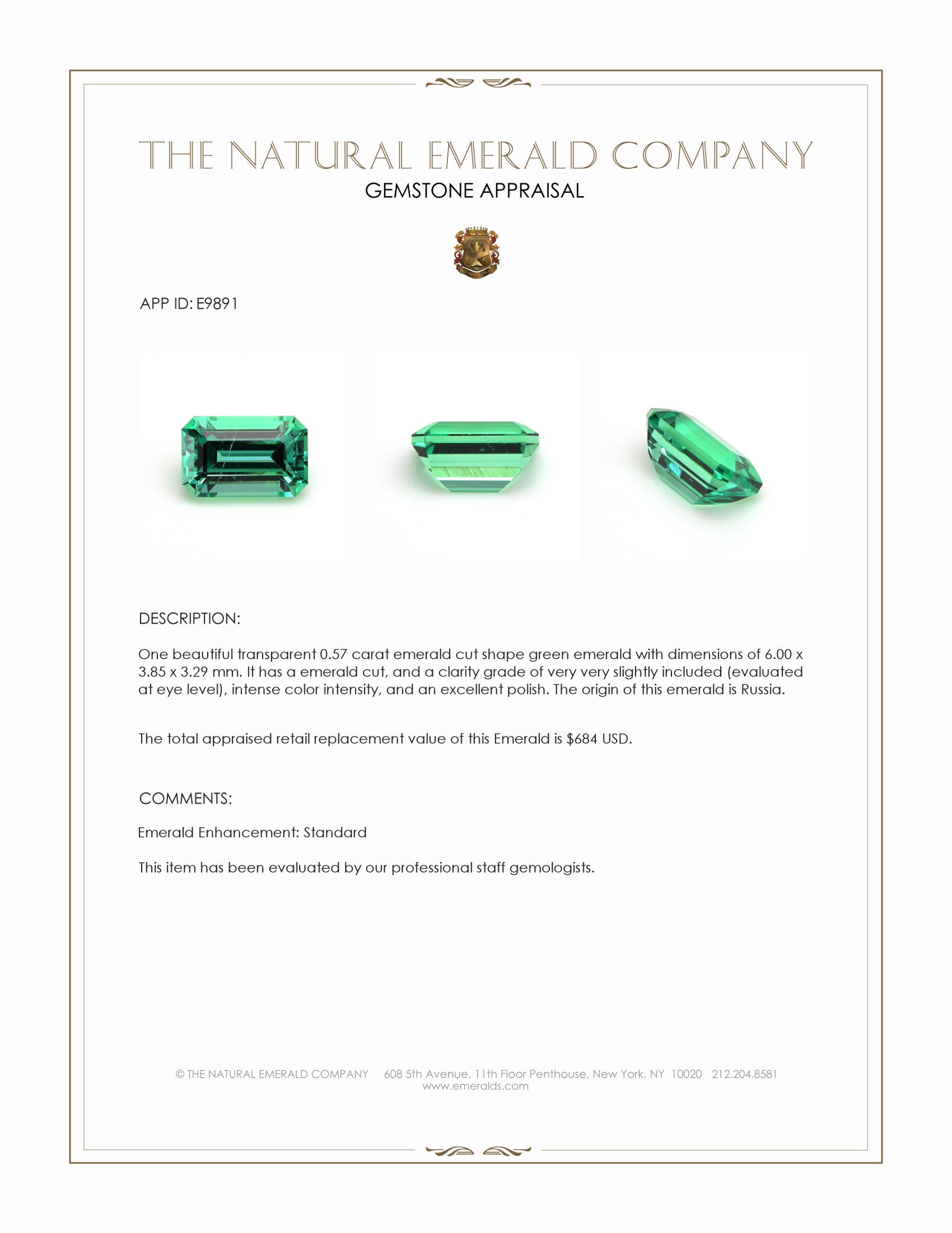 0.57 Ct. Emerald from Russia