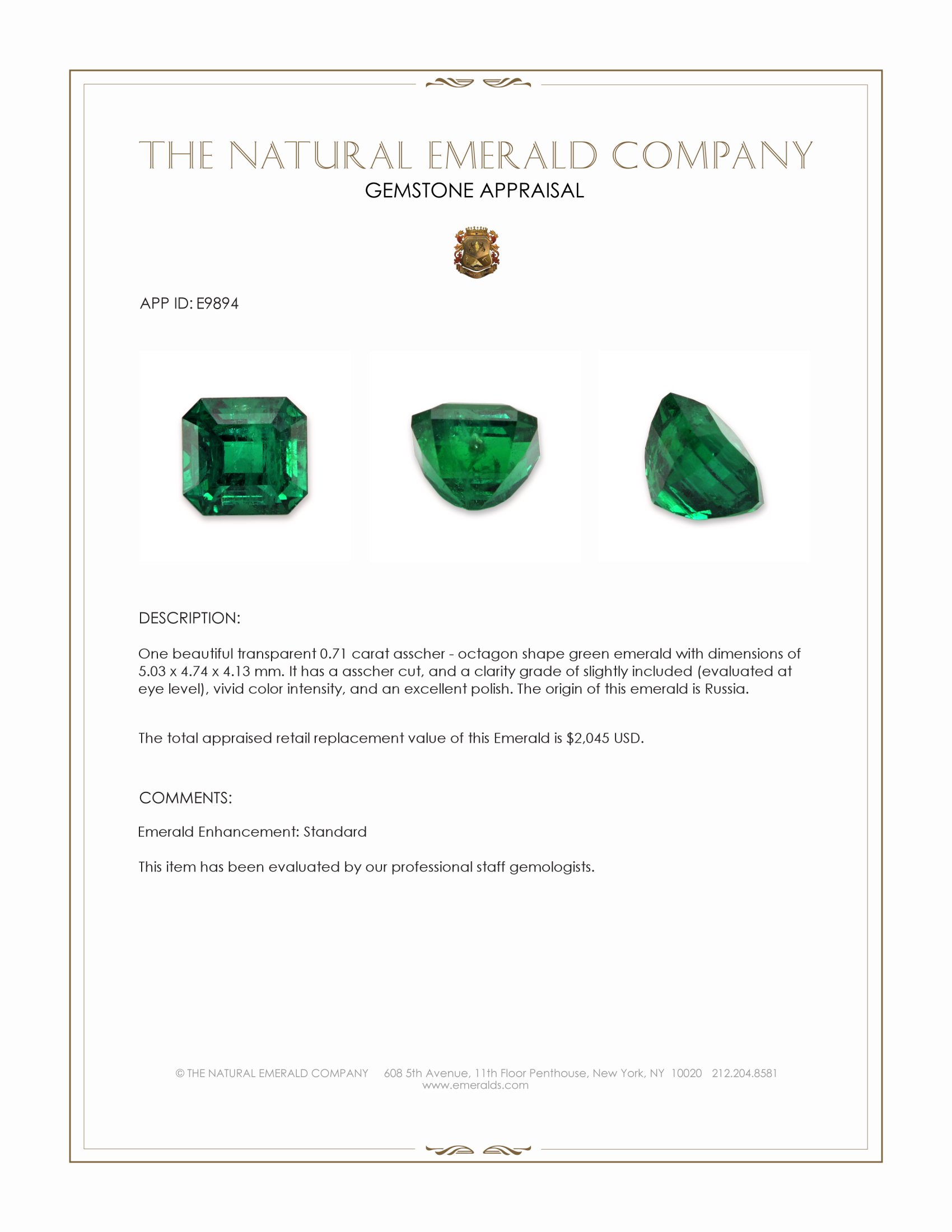 0.71 Ct. Emerald from Russia