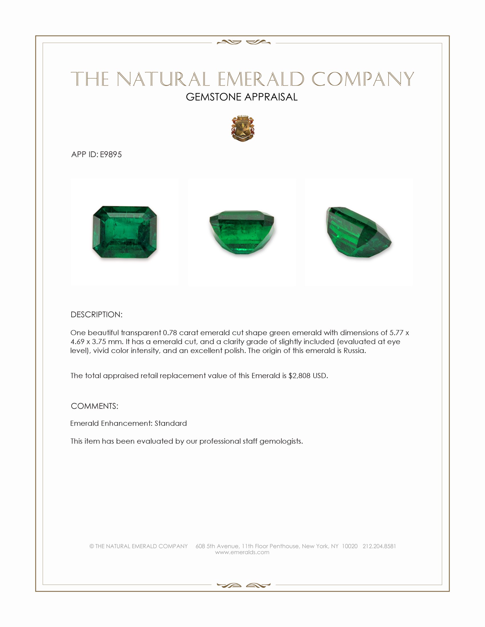 0.78 Ct. Emerald from Russia
