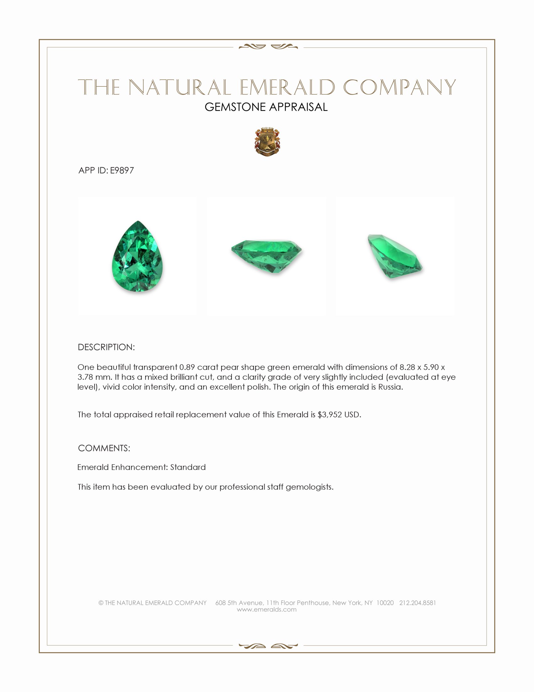 0.89 Ct. Emerald from Russia
