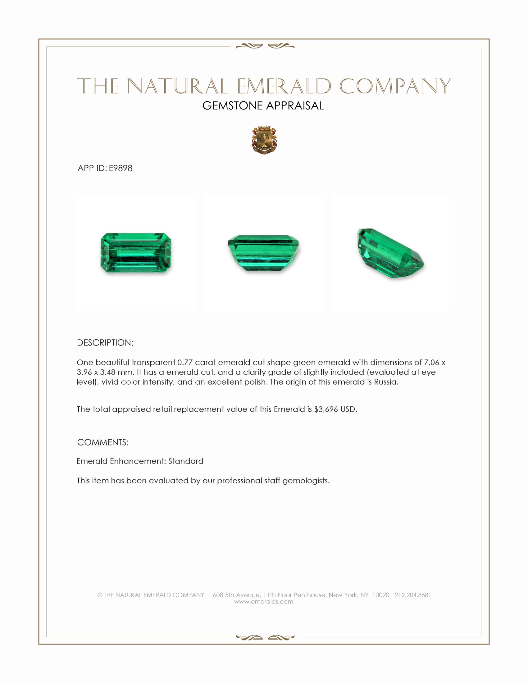 0.77 Ct. Emerald from Russia