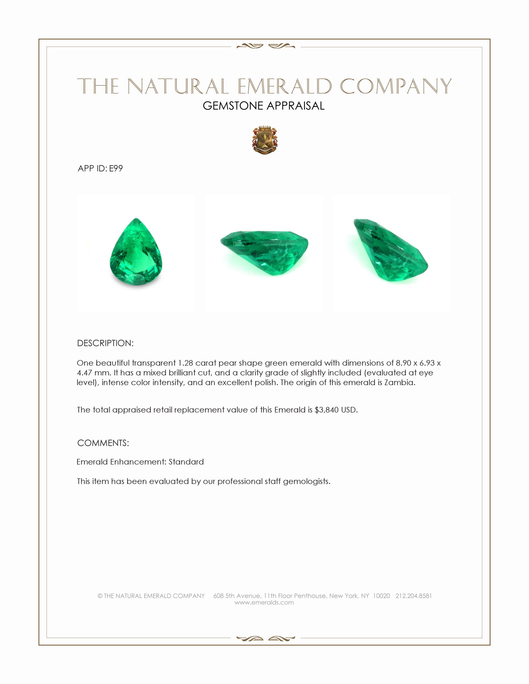 1.28 Ct. Emerald from Zambia