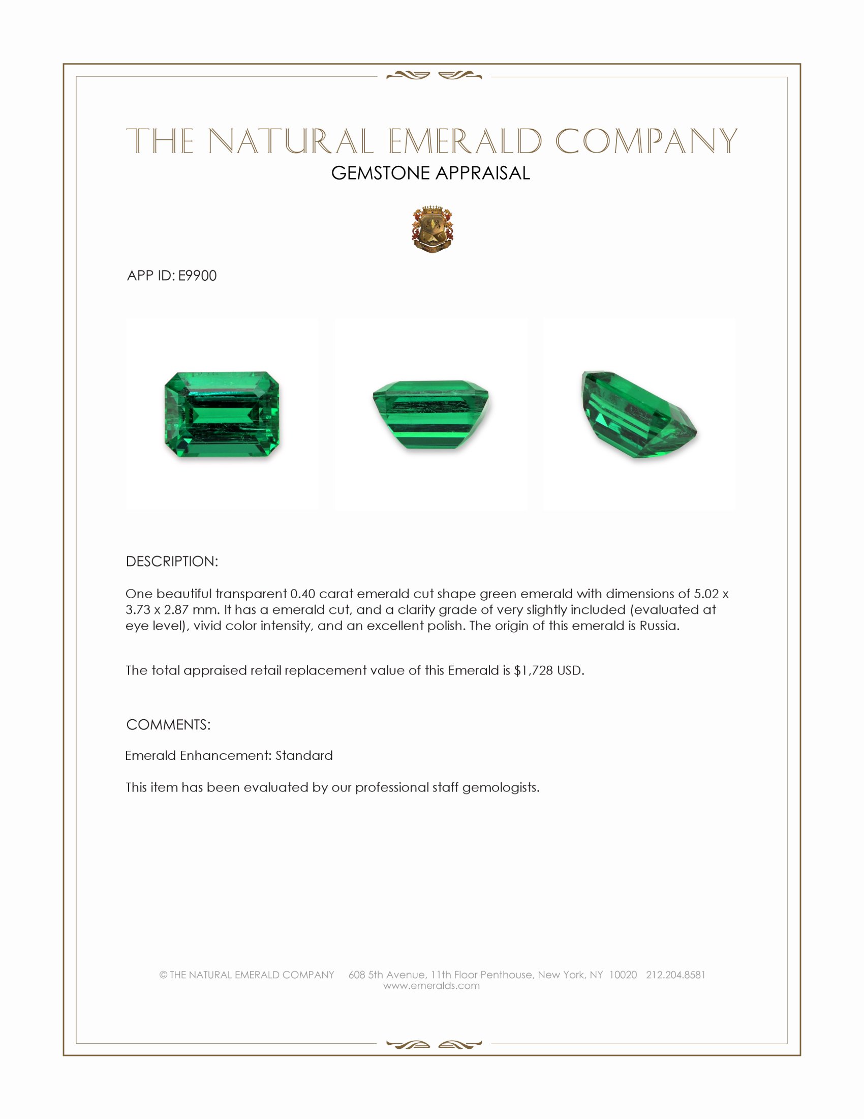 0.40 Ct. Emerald from Russia