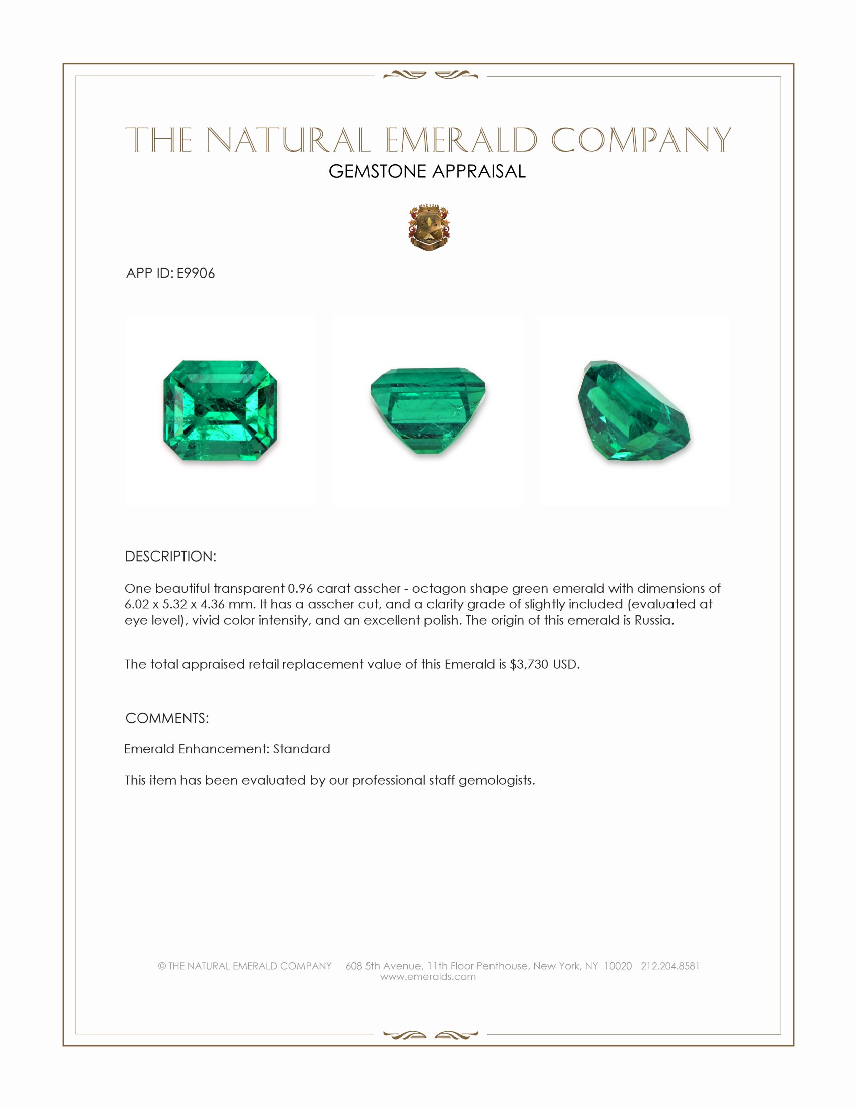0.96 Ct. Emerald from Russia