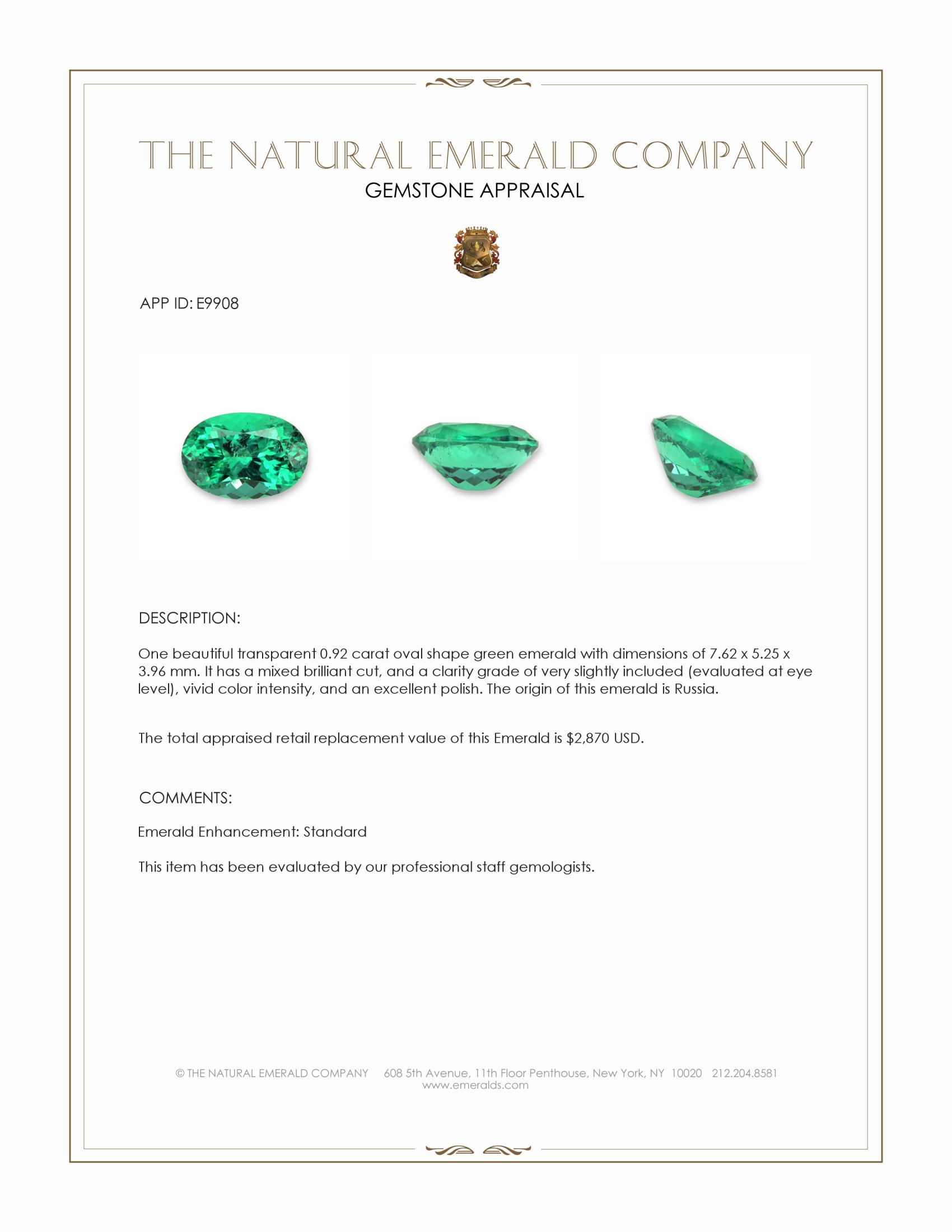 0.92 Ct. Emerald from Russia