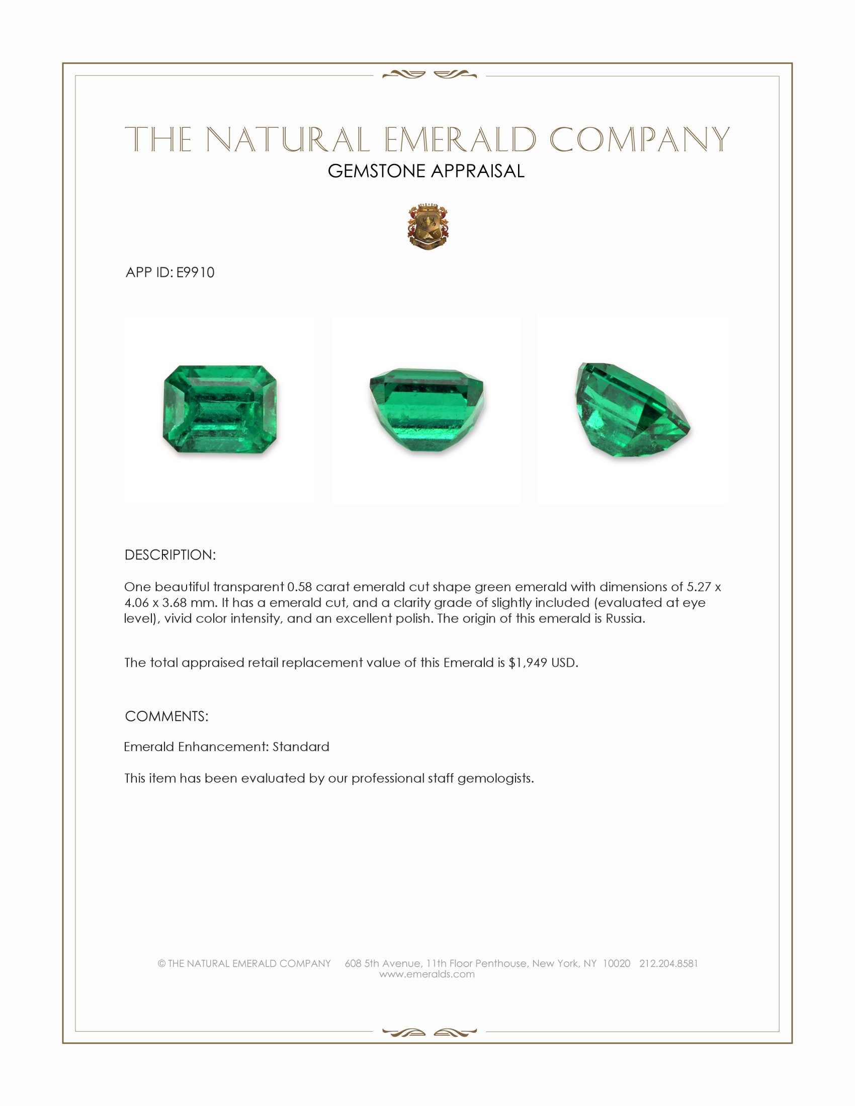 0.58 Ct. Emerald from Russia