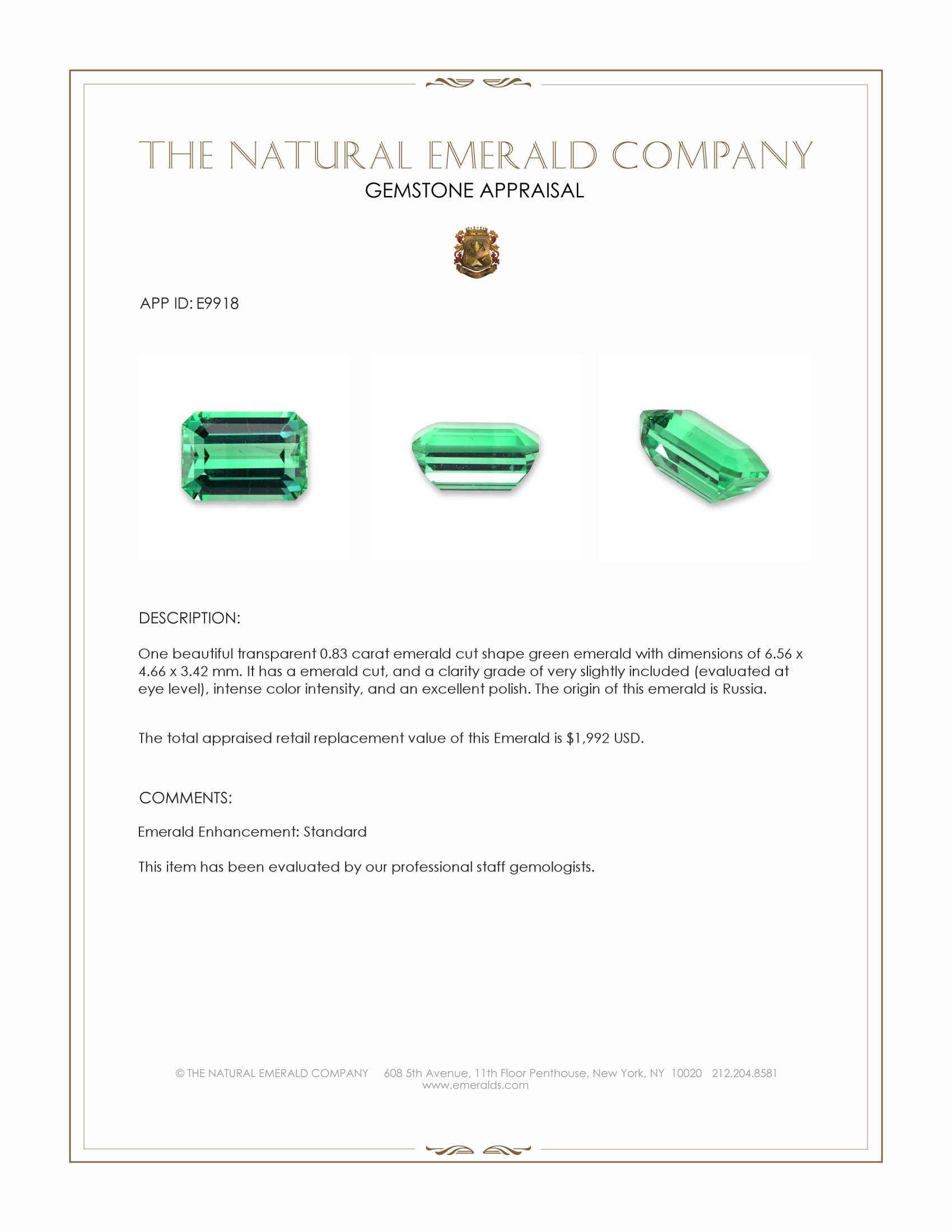 0.83 Ct. Emerald from Russia