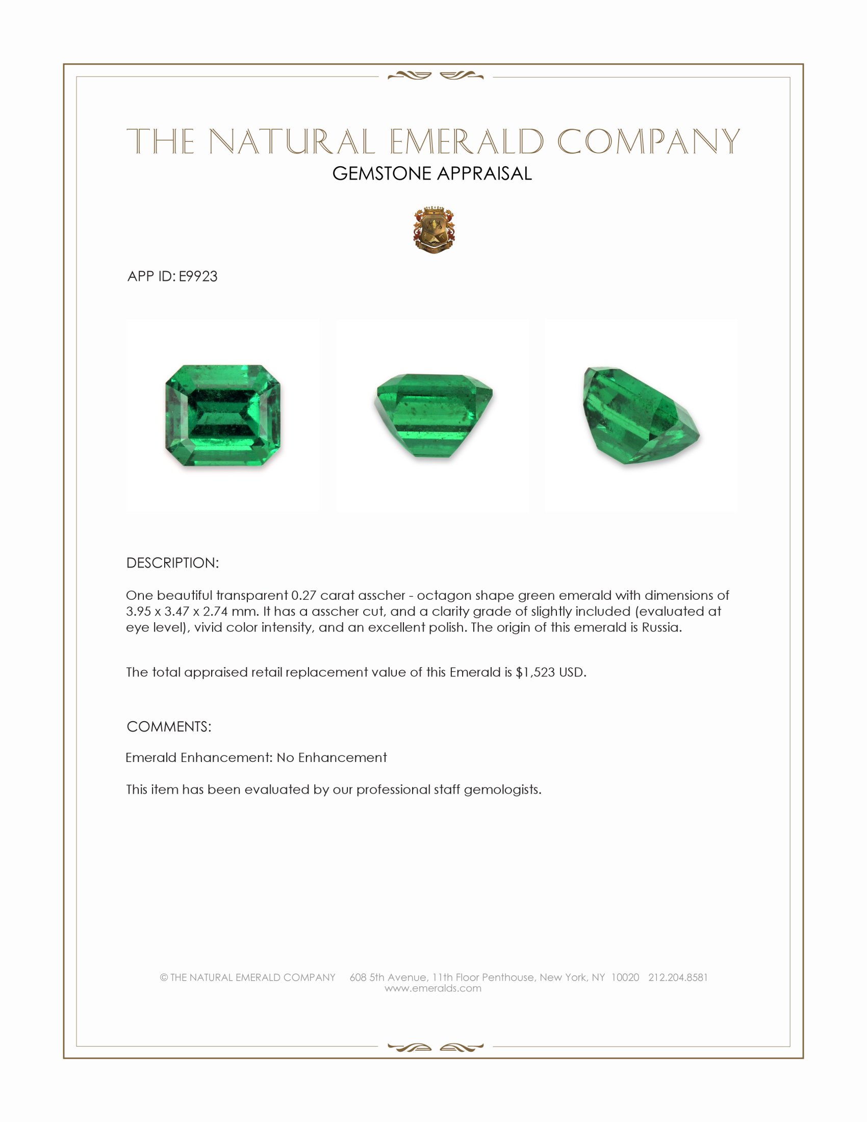 0.27 Ct. Emerald from Russia