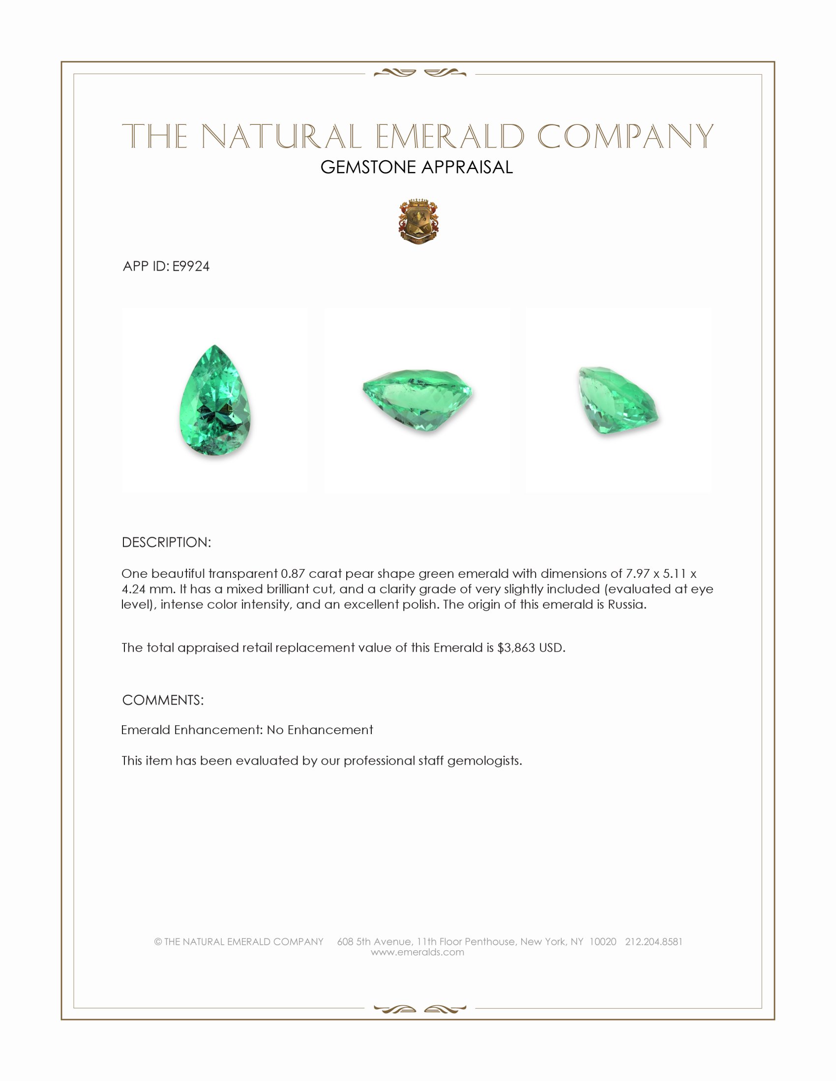 0.87 Ct. Emerald from Russia