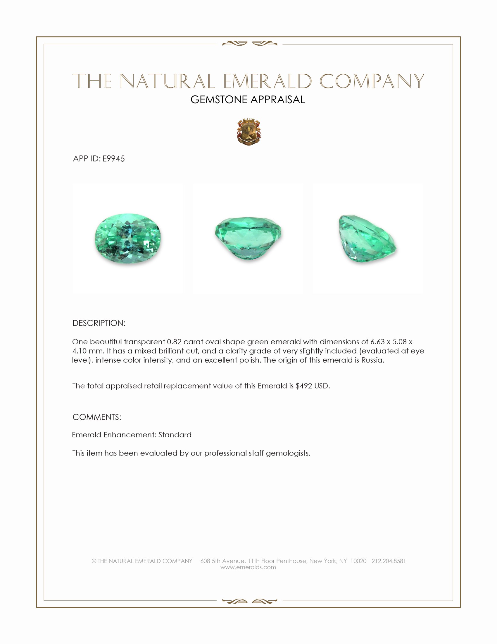 0.82 Ct. Emerald from Russia