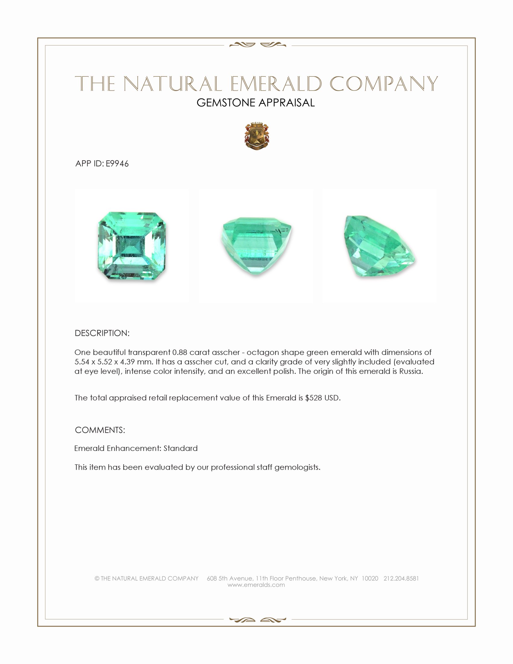 0.88 Ct. Emerald from Russia