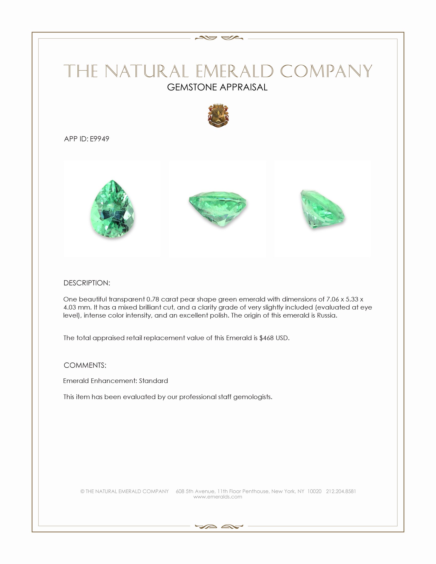 0.78 Ct. Emerald from Russia
