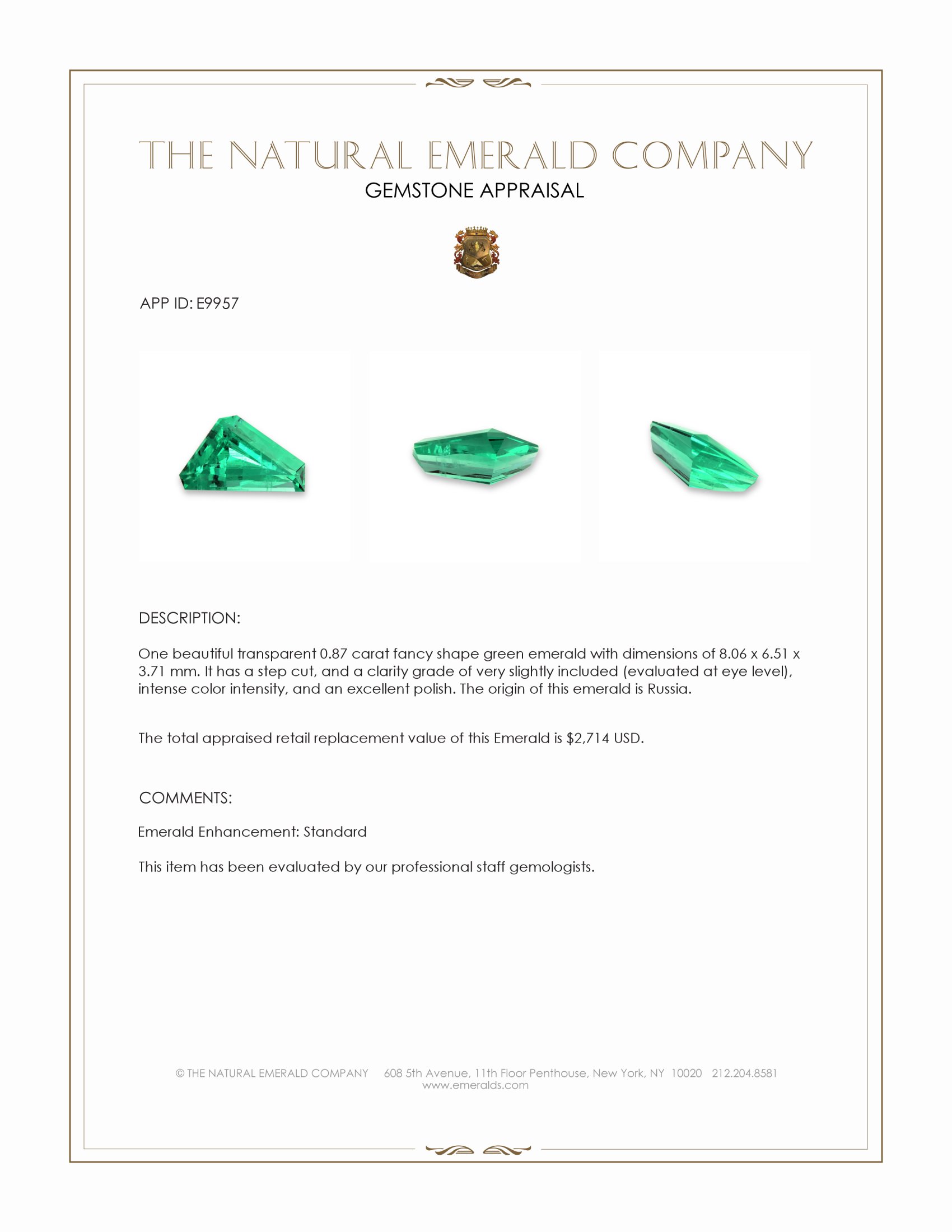 0.87 Ct. Emerald from Russia