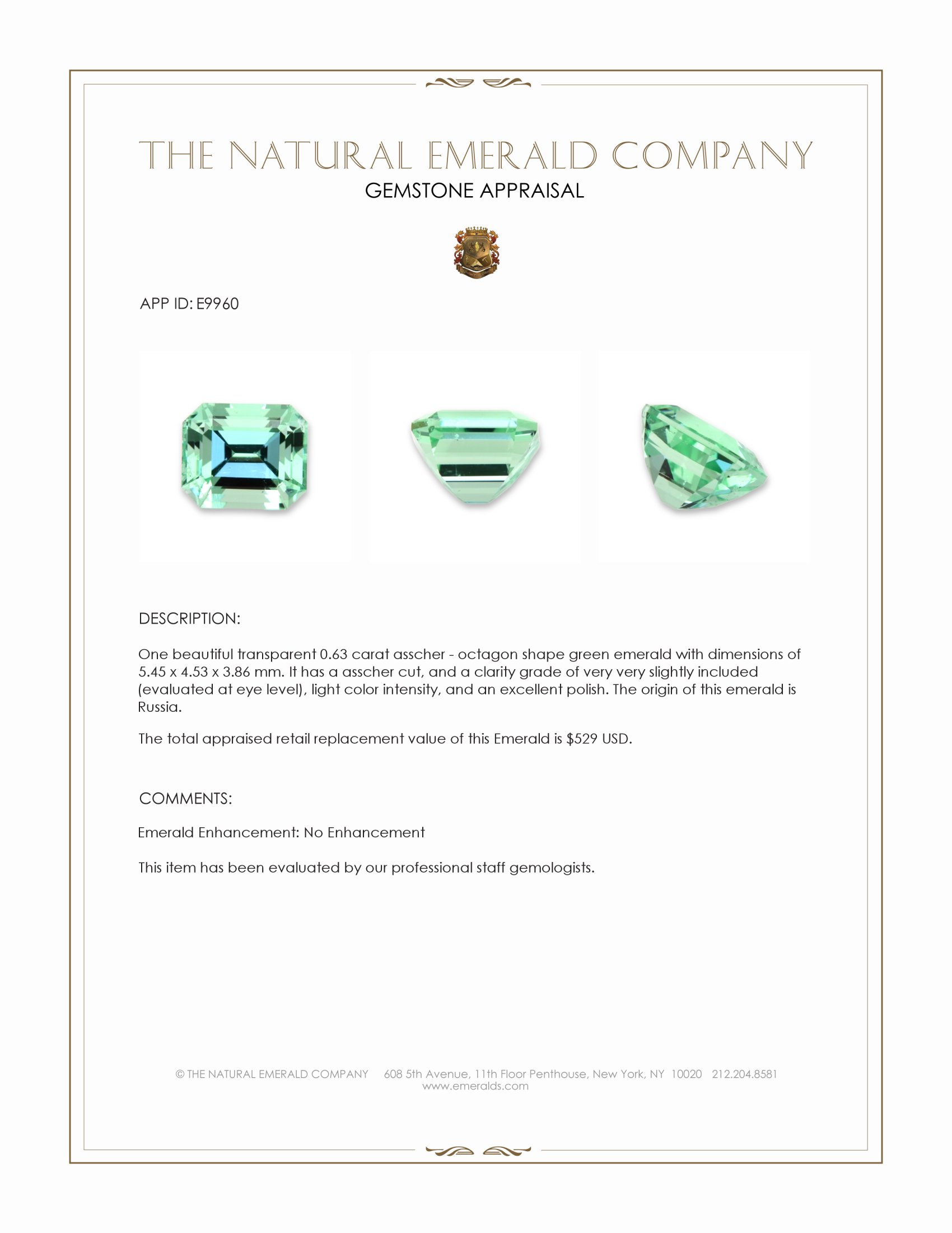 0.63 Ct. Emerald from Russia