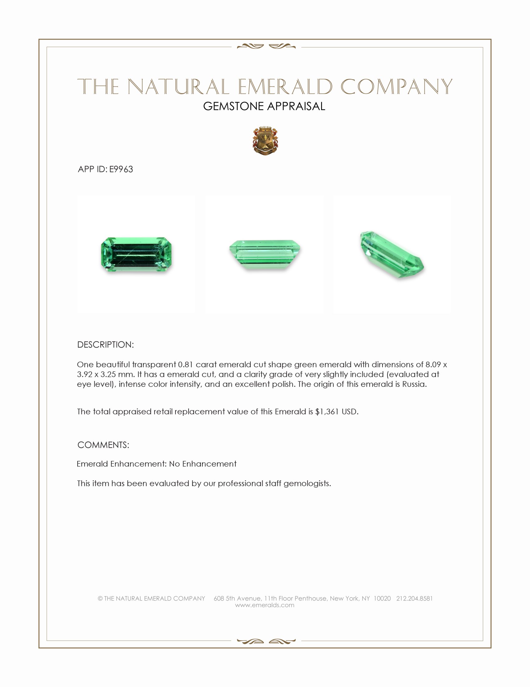 0.81 Ct. Emerald from Russia