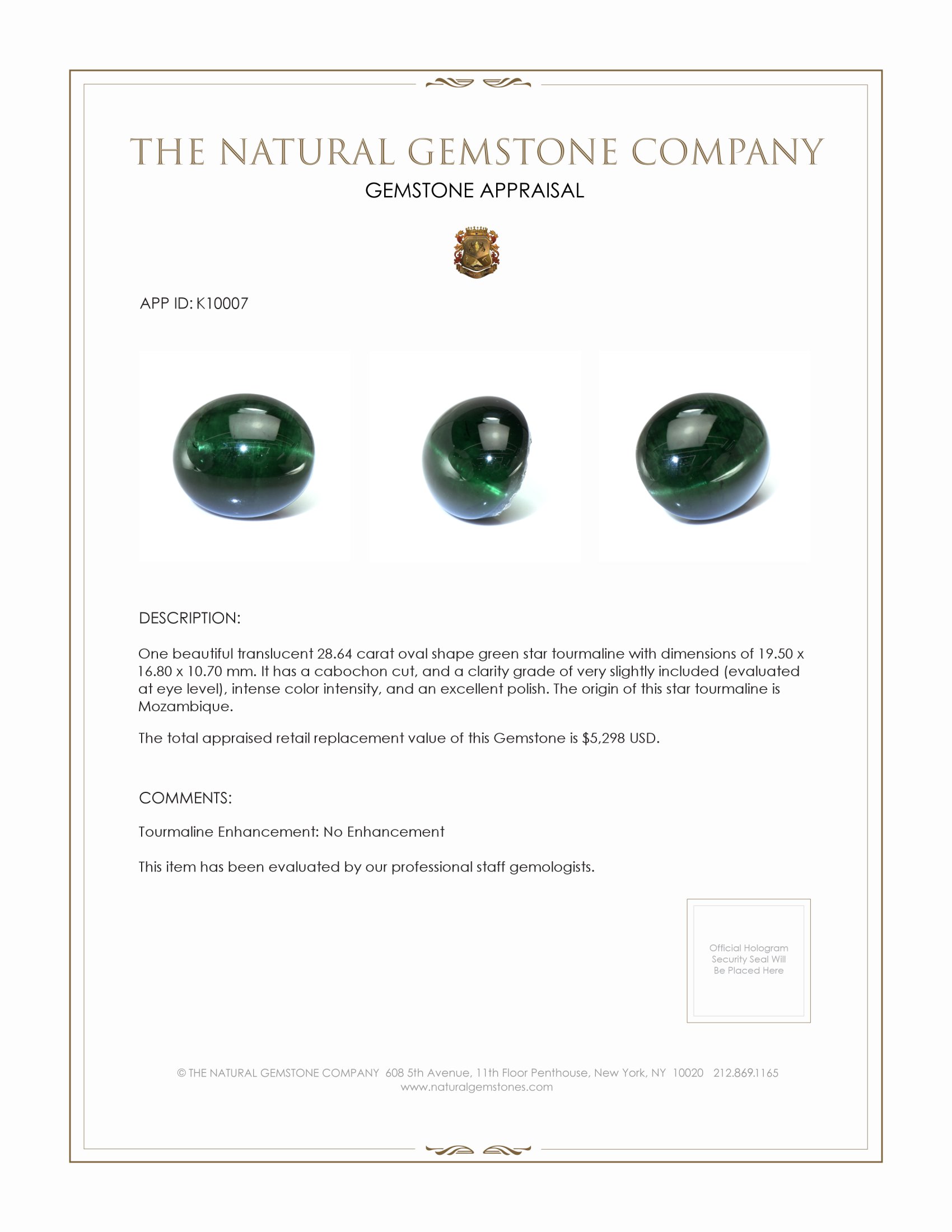 28.64 Ct. Green Star Tourmaline from Mozambique