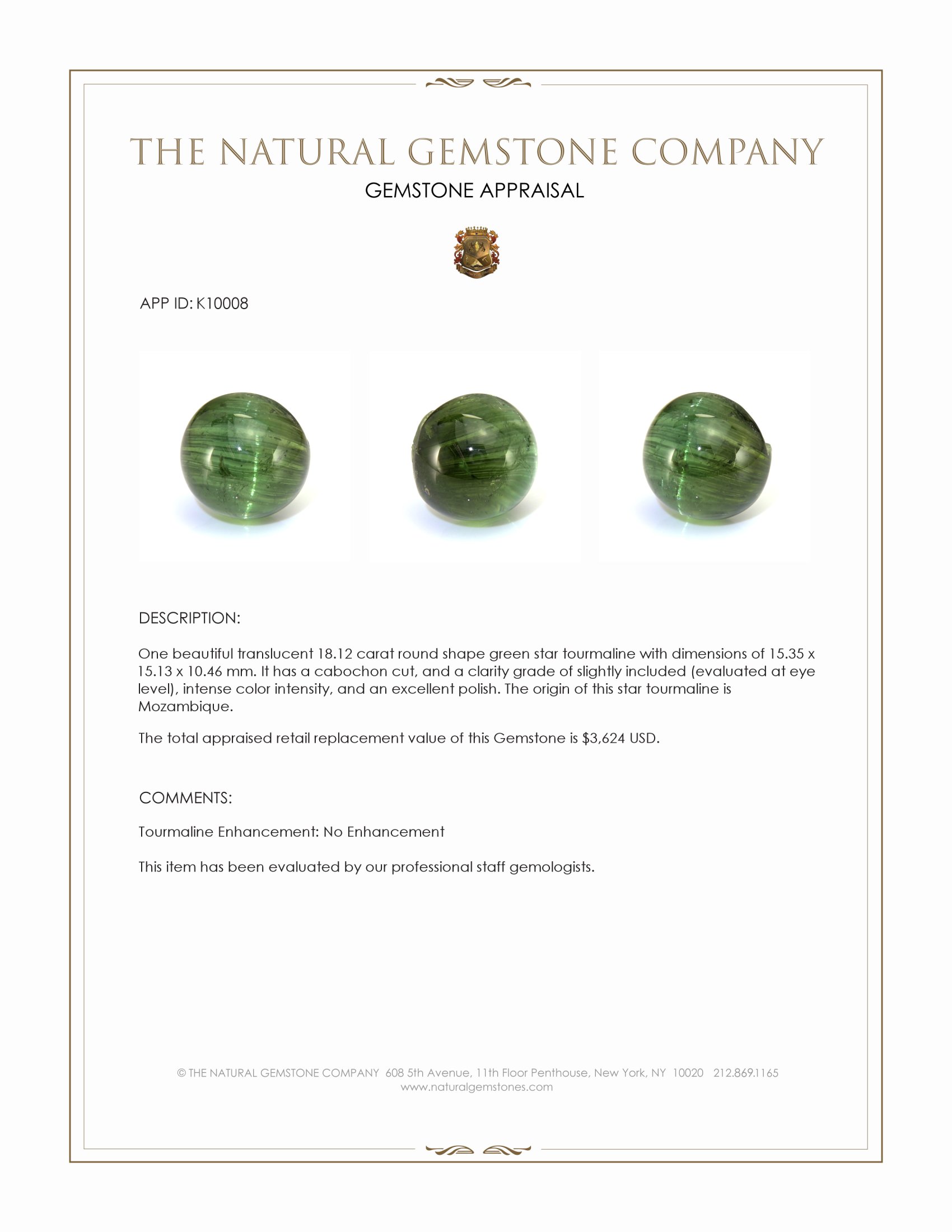 18.12 Ct. Green Star Tourmaline from Mozambique