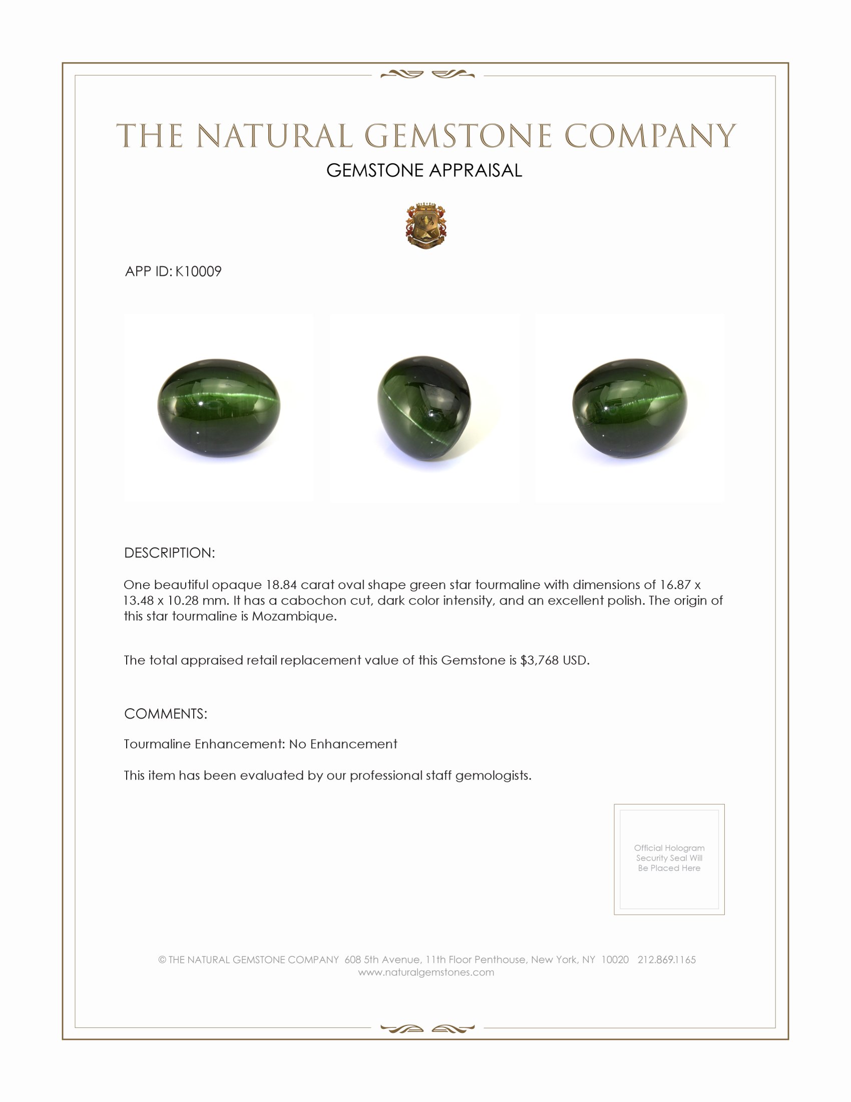18.84 Ct. Green Star Tourmaline from Mozambique
