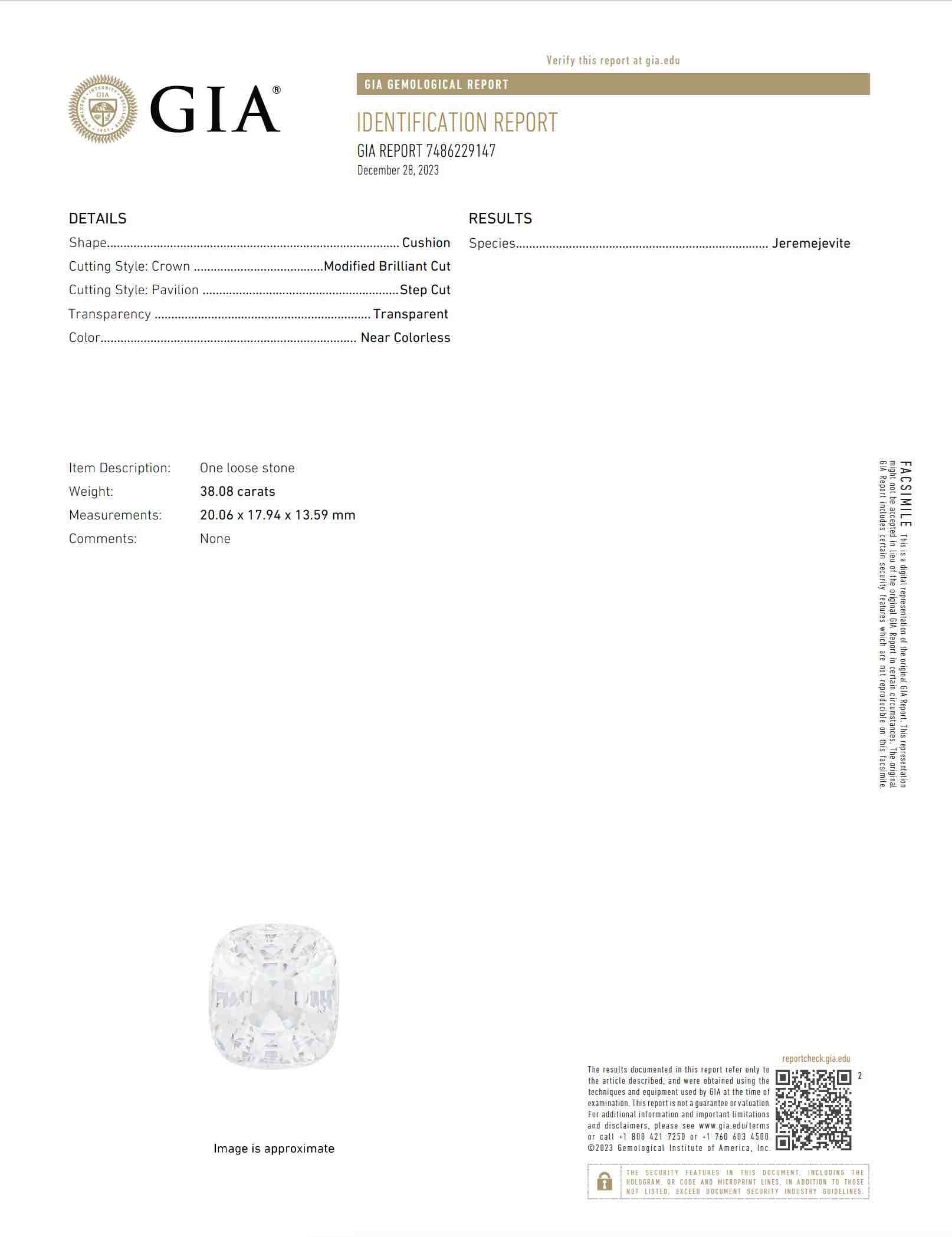 38.08 Ct. Jeremejevite from Madagascar