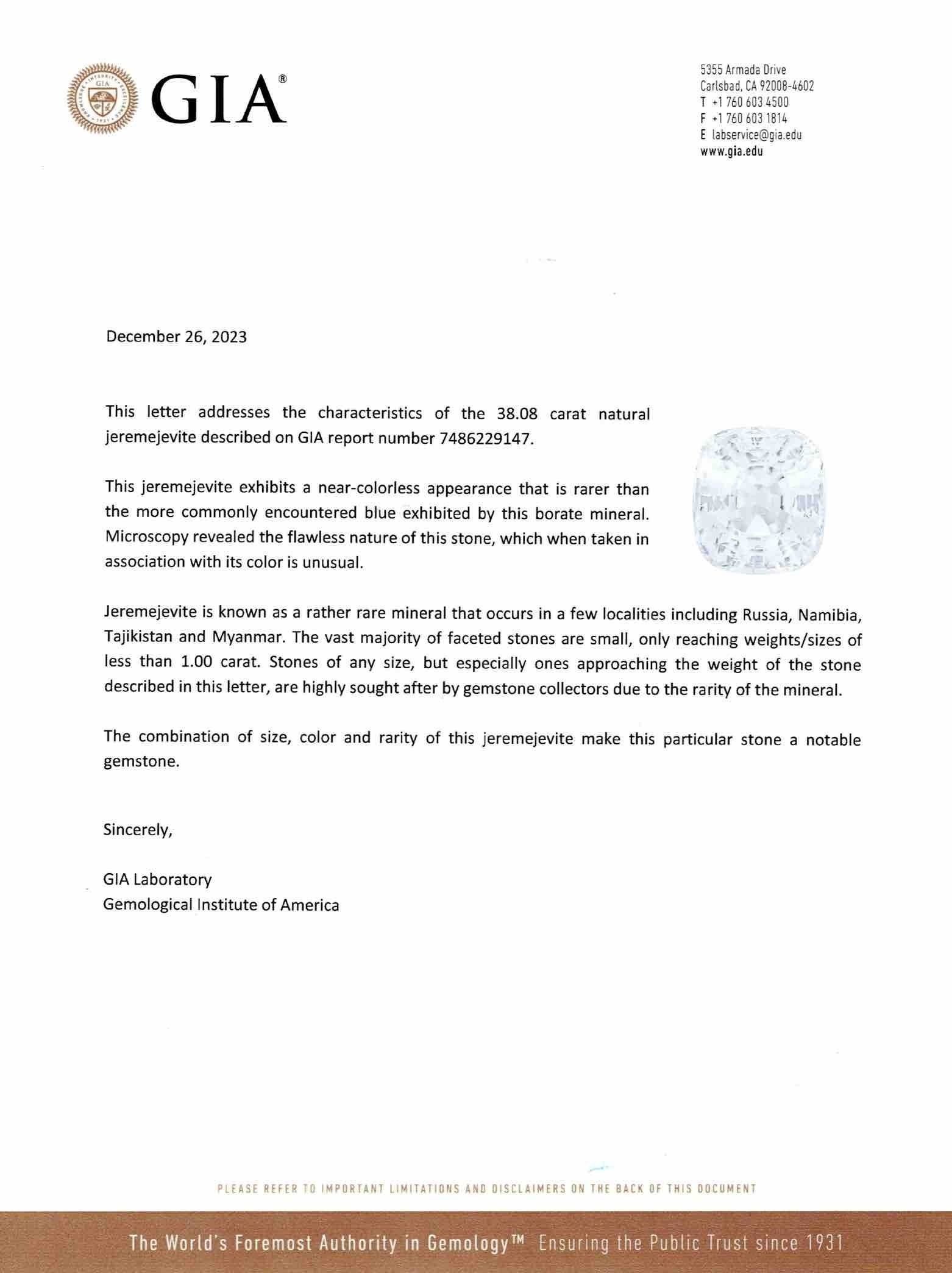 38.08 Ct. Jeremejevite from Madagascar