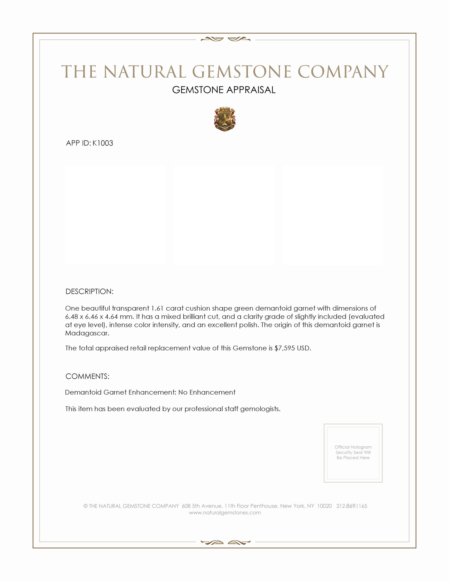 1.61 Ct. Demantoid Garnet from Madagascar