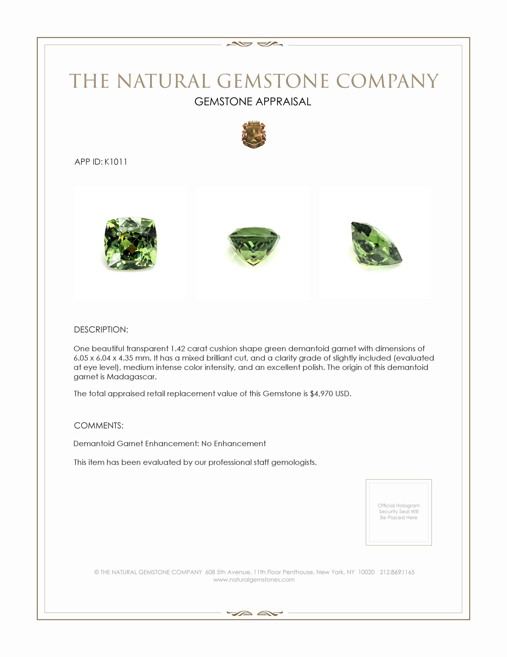 1.42 Ct. Demantoid Garnet from Madagascar