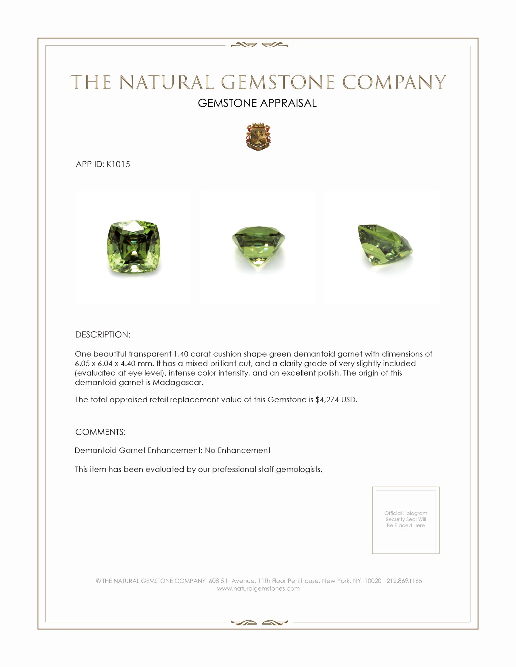 1.40 Ct. Demantoid Garnet from Madagascar