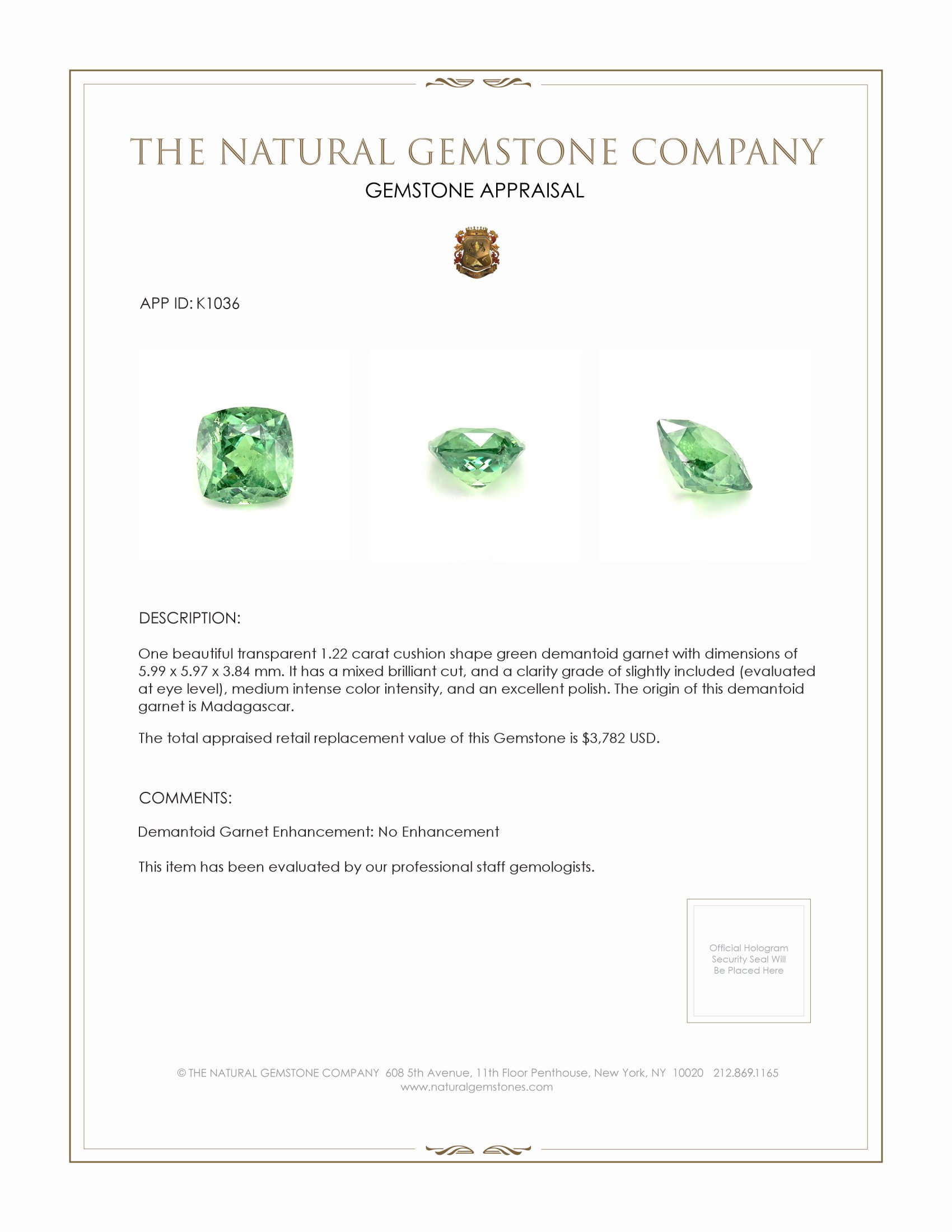 1.22 Ct. Demantoid Garnet from Madagascar