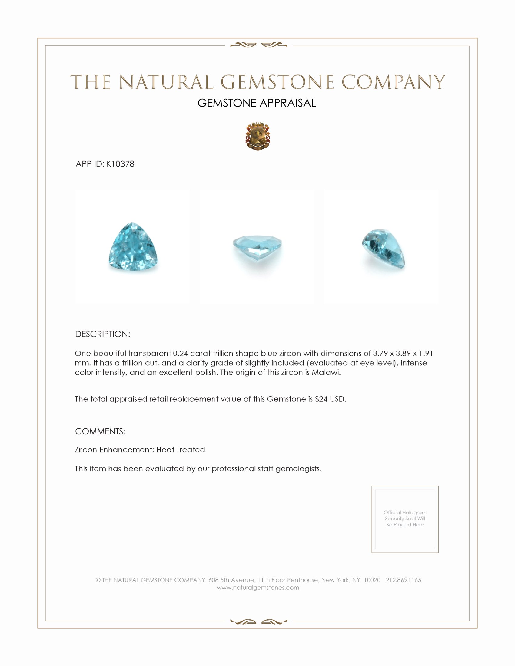 0.24 Ct. Zircon from Malawi