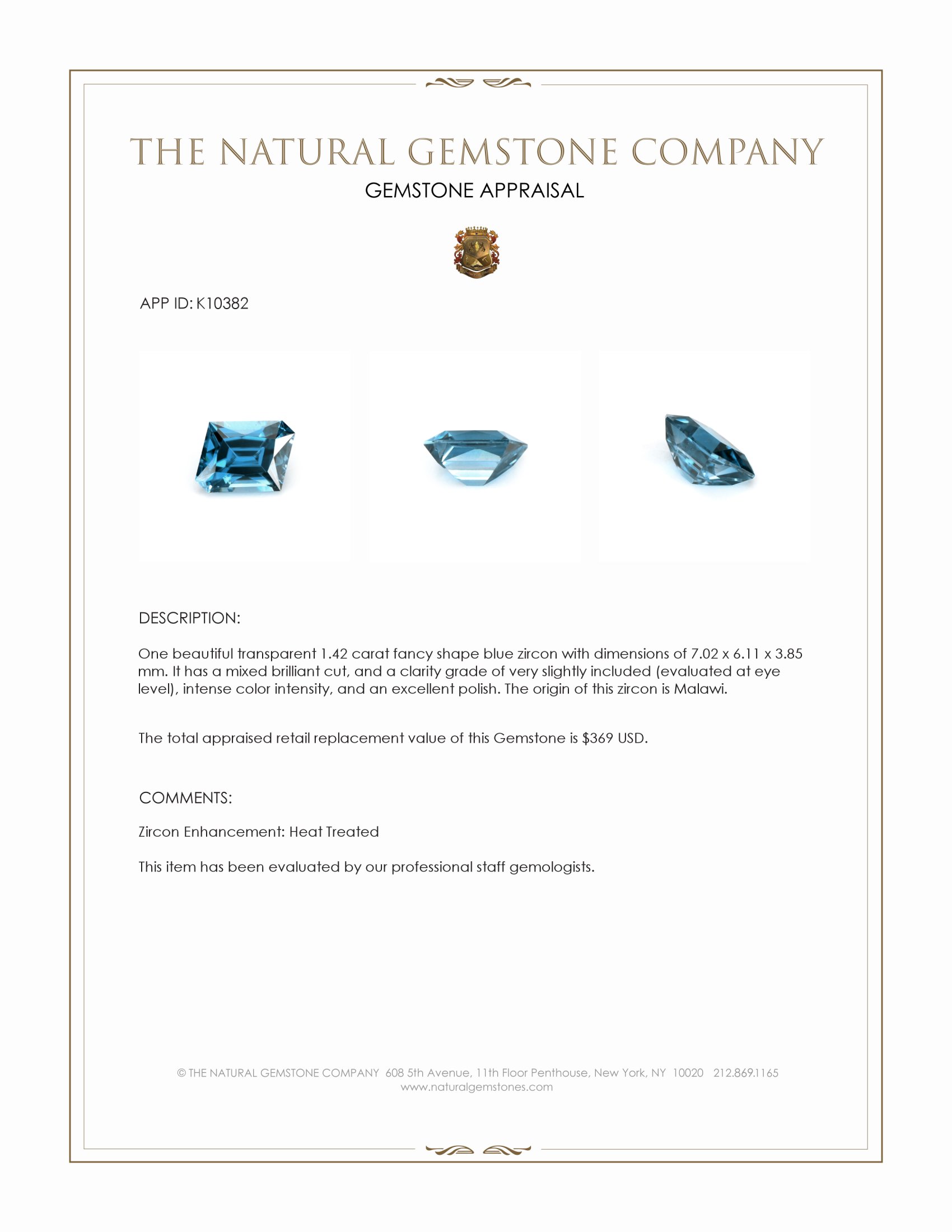 1.42 Ct. Zircon from Malawi