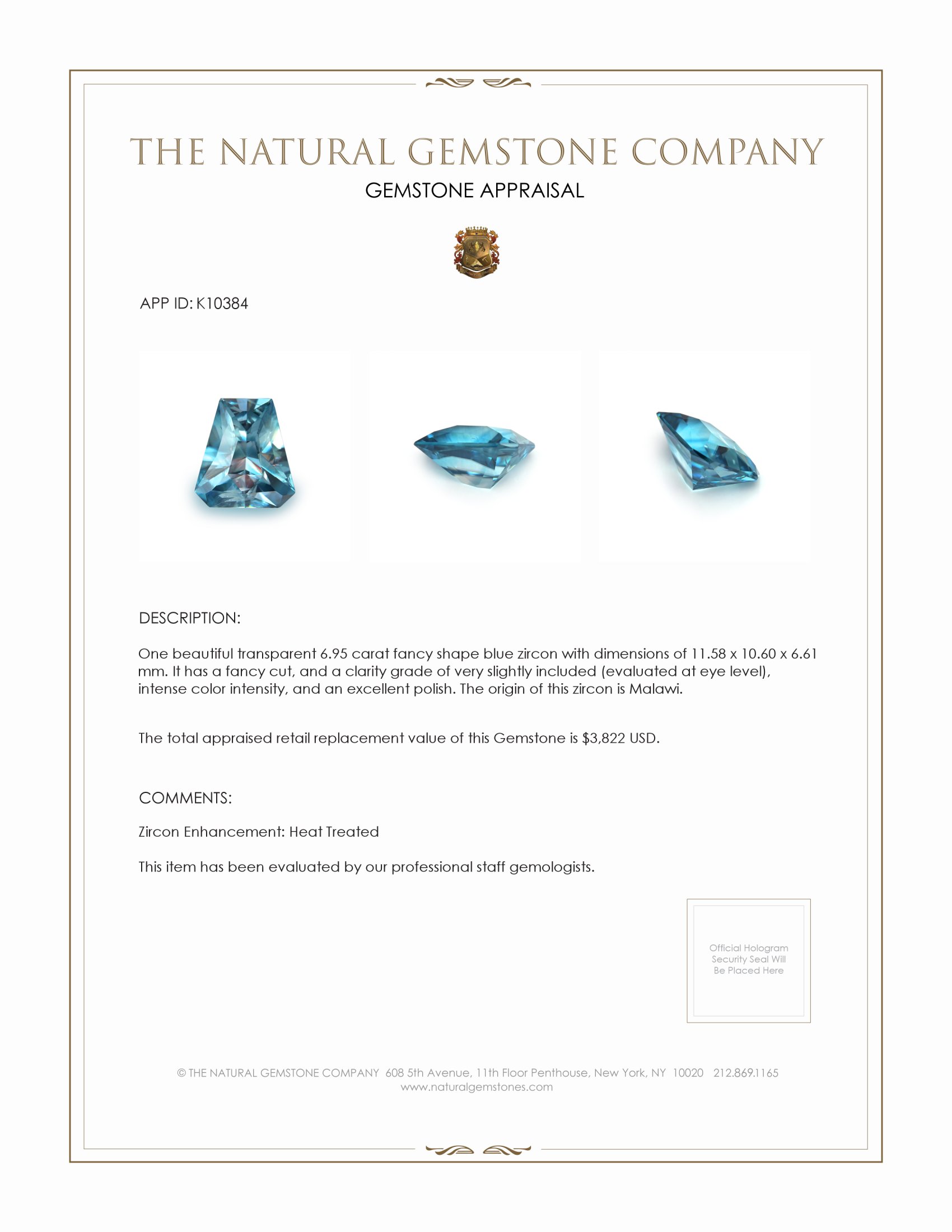 6.95 Ct. Zircon from Malawi