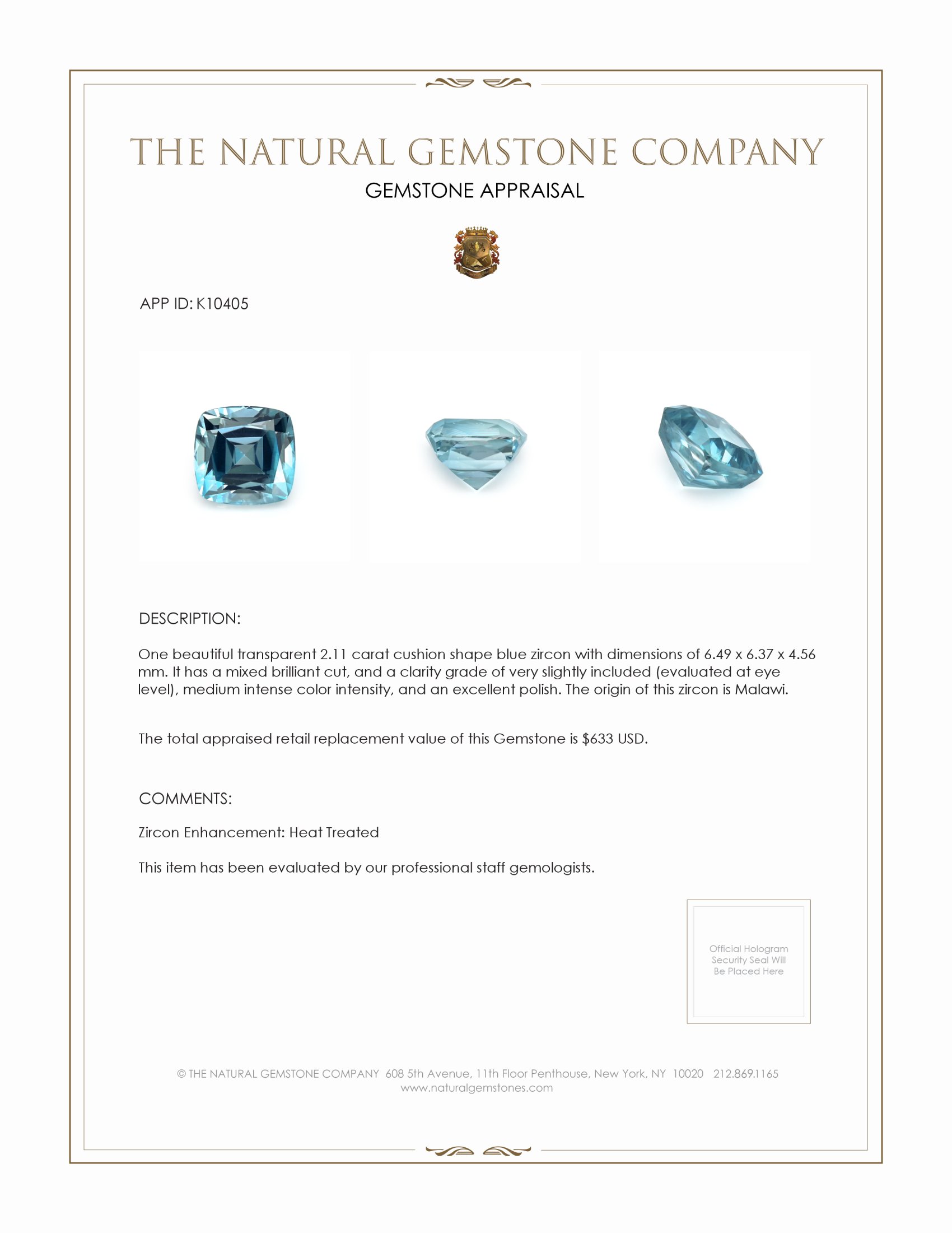 2.11 Ct. Zircon from Malawi