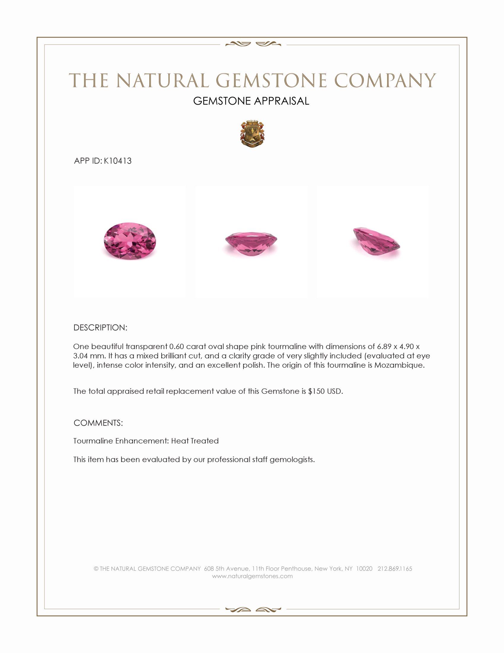0.60 Ct. Pink Tourmaline from Mozambique