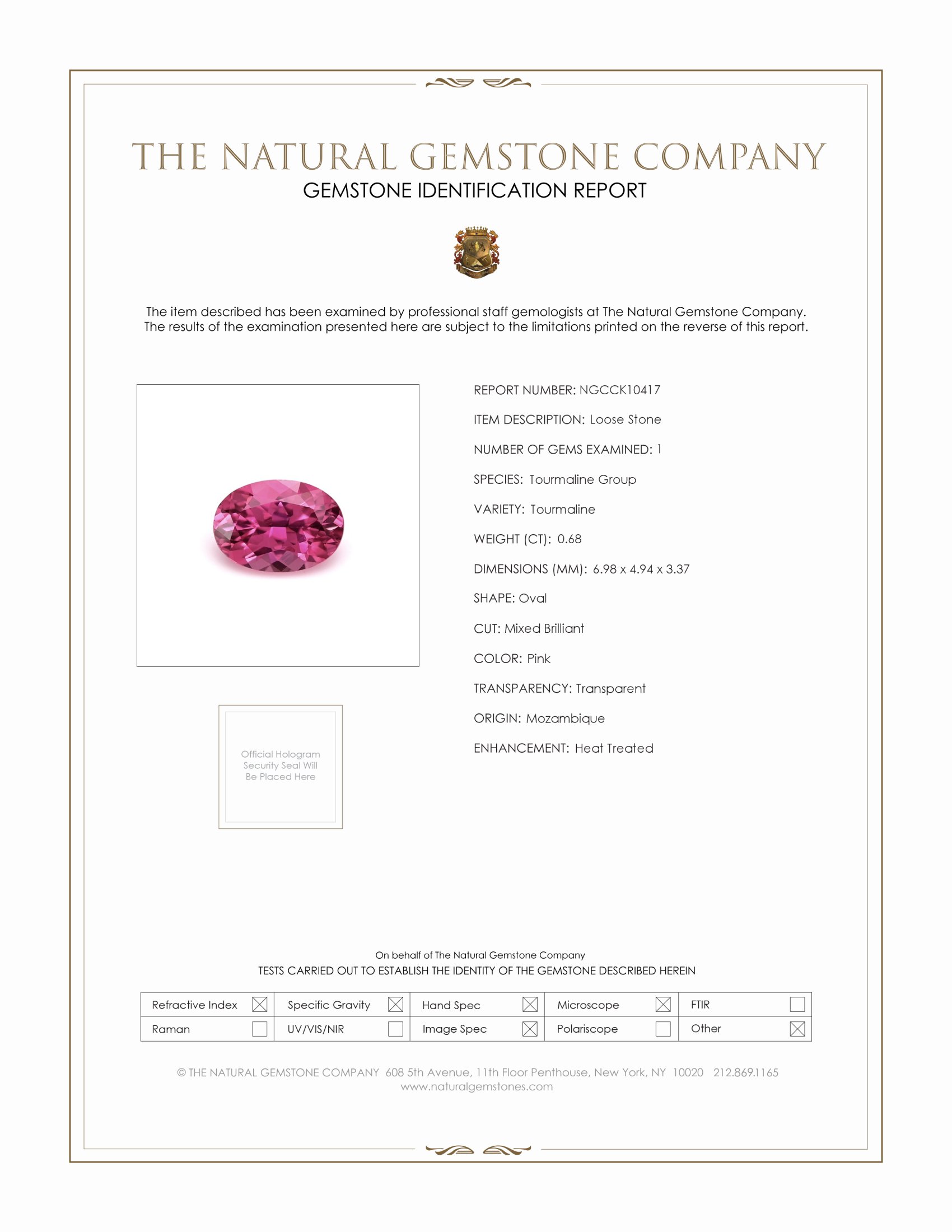 0.68 Ct. Pink Tourmaline from Mozambique