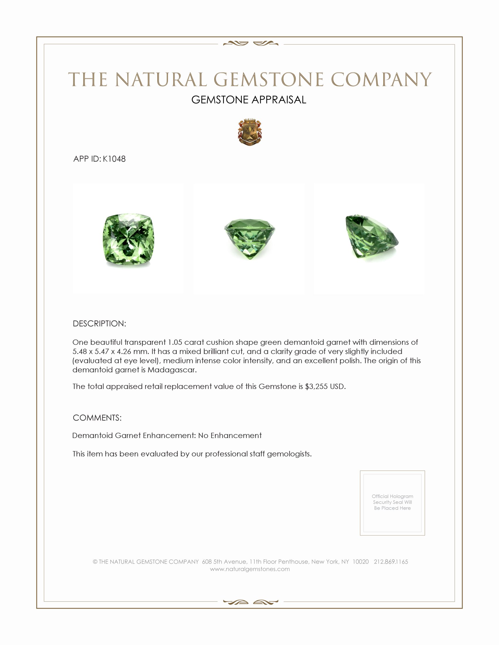 1.05 Ct. Demantoid Garnet from Madagascar