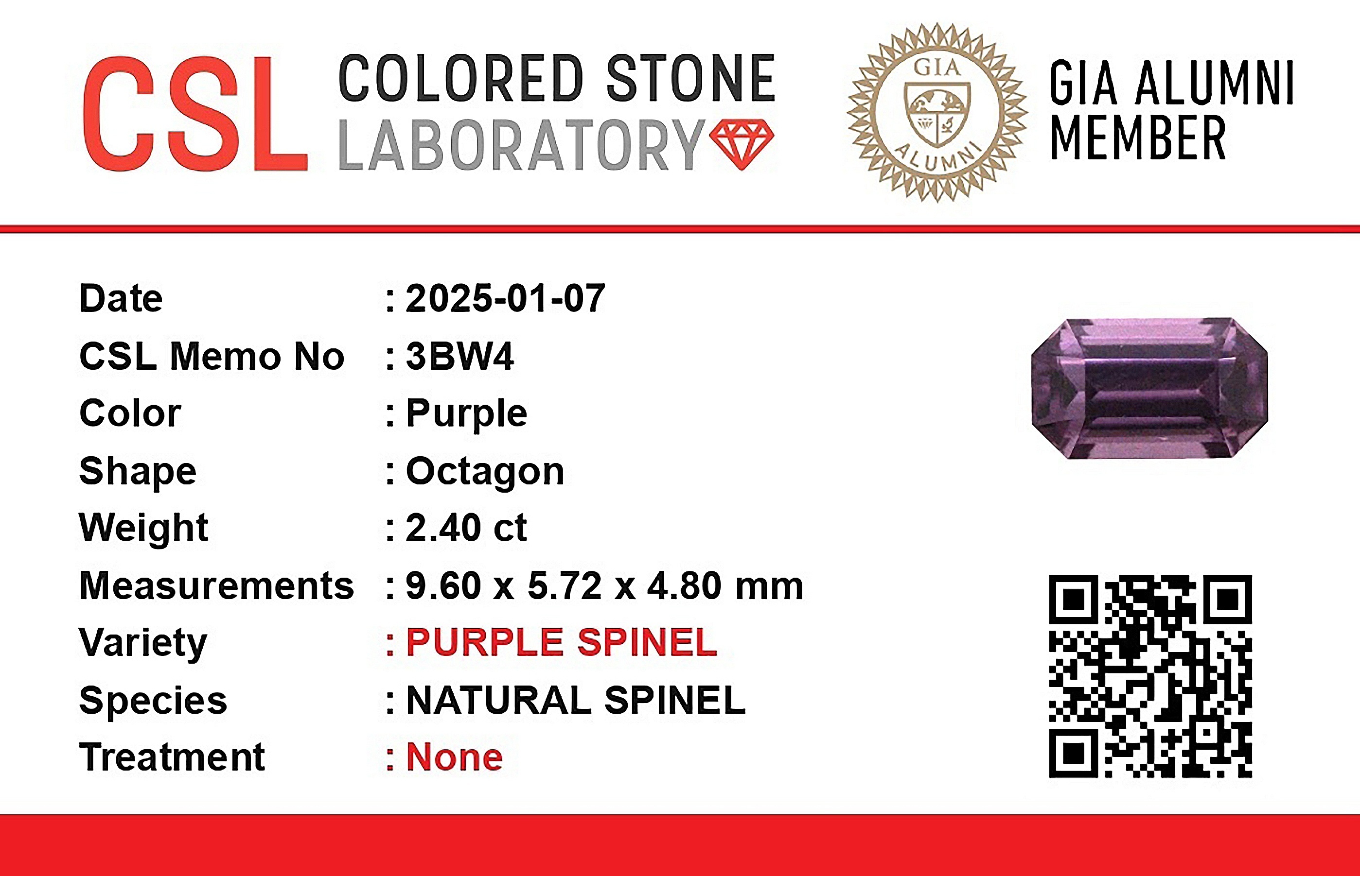 2.39 Ct. Spinel from Ceylon (Sri Lanka)