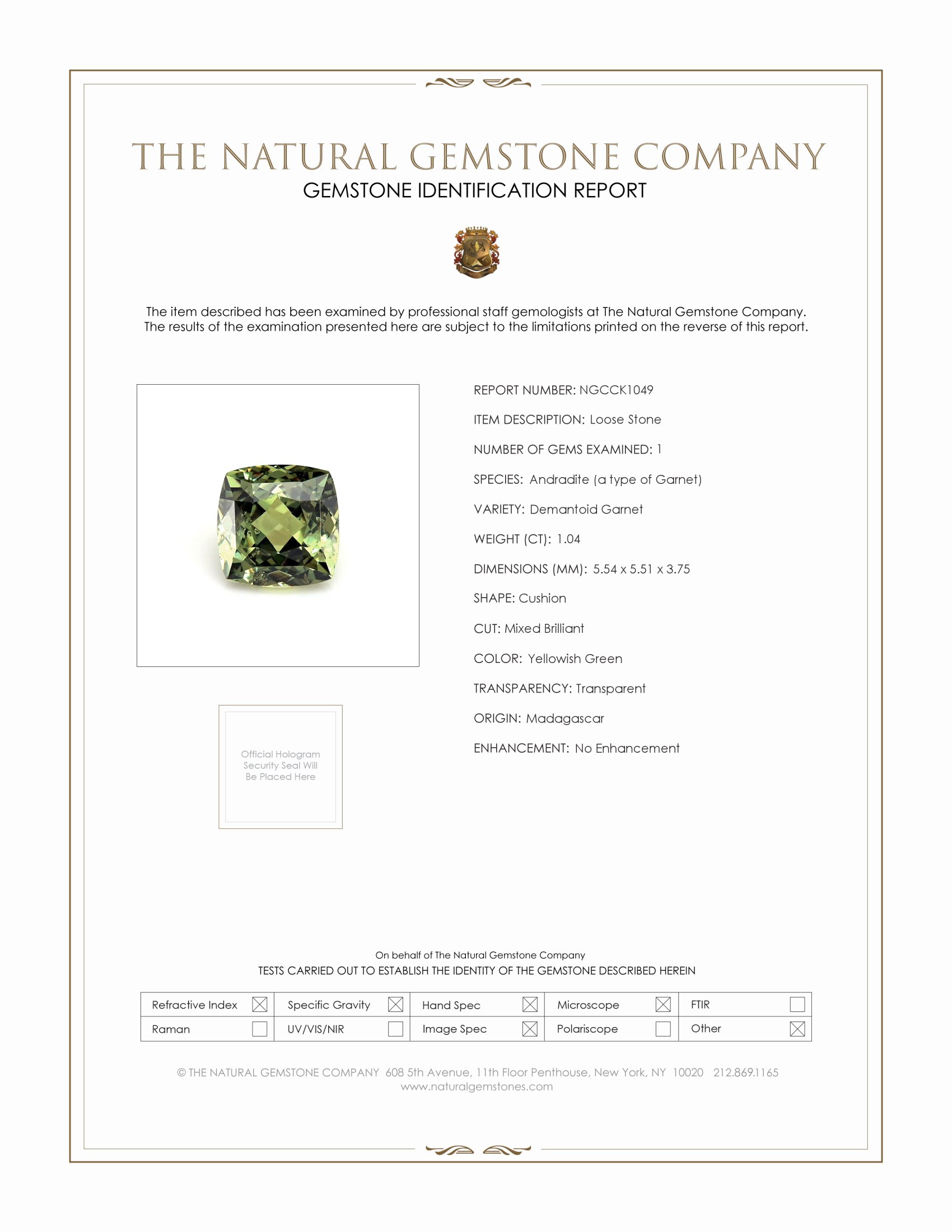 1.04 Ct. Demantoid Garnet from Madagascar