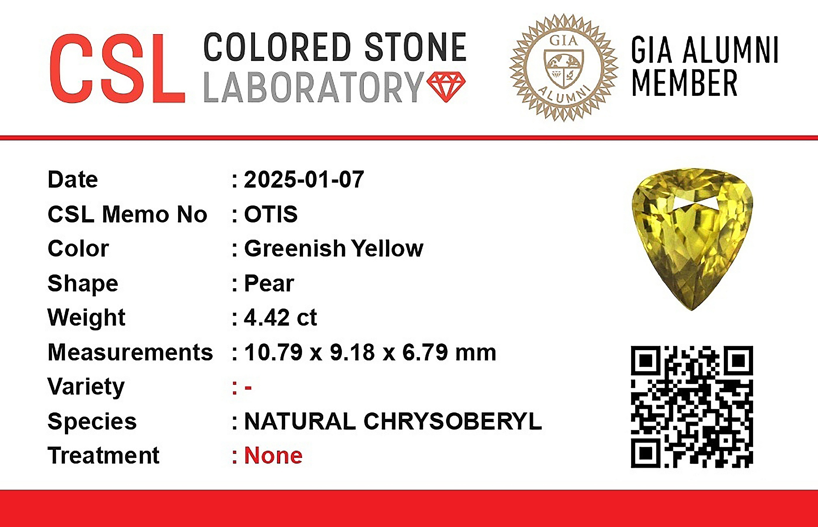 4.42 Ct. Chrysoberyl from Ceylon (Sri Lanka)