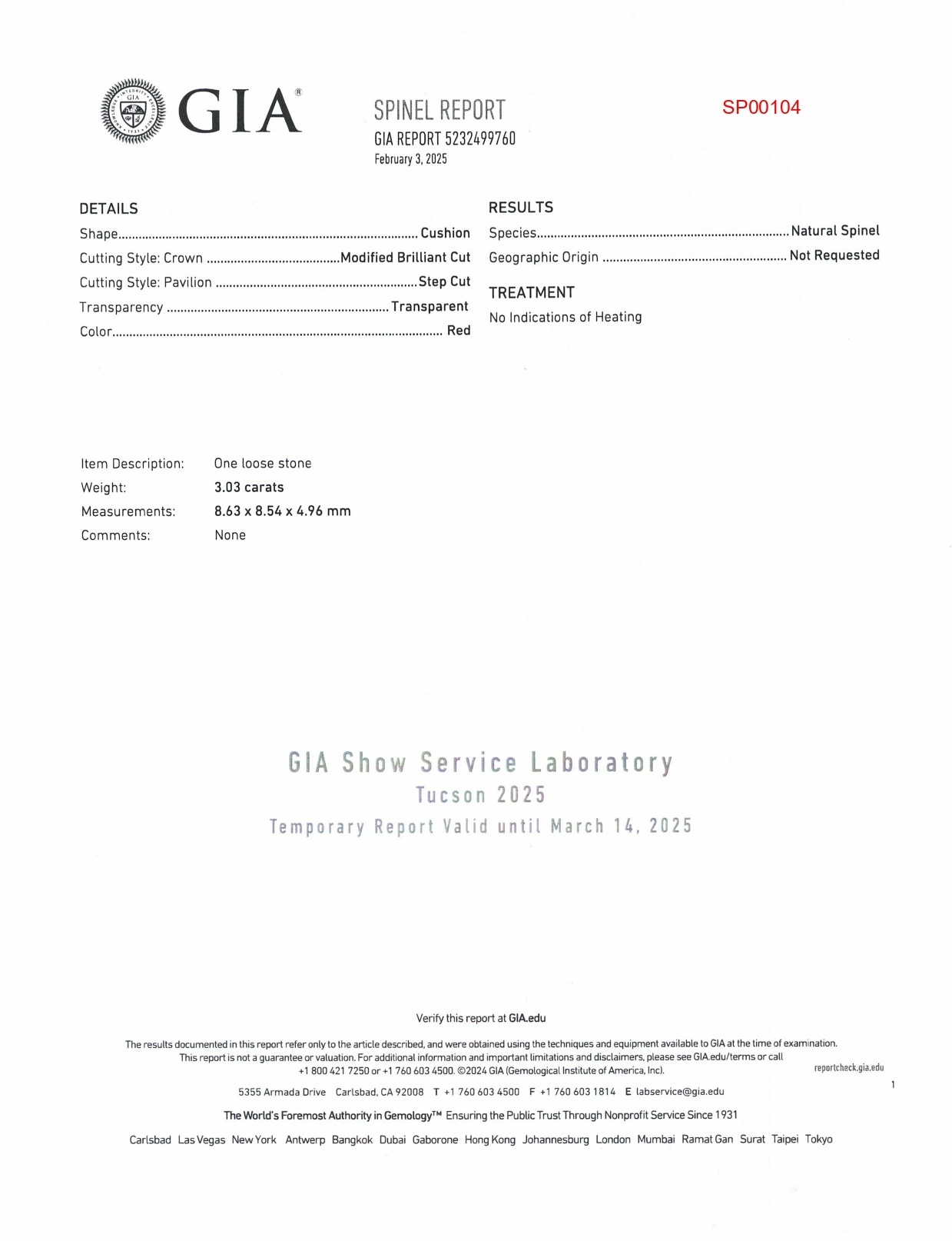 3.03 Ct. Spinel from Ceylon (Sri Lanka)
