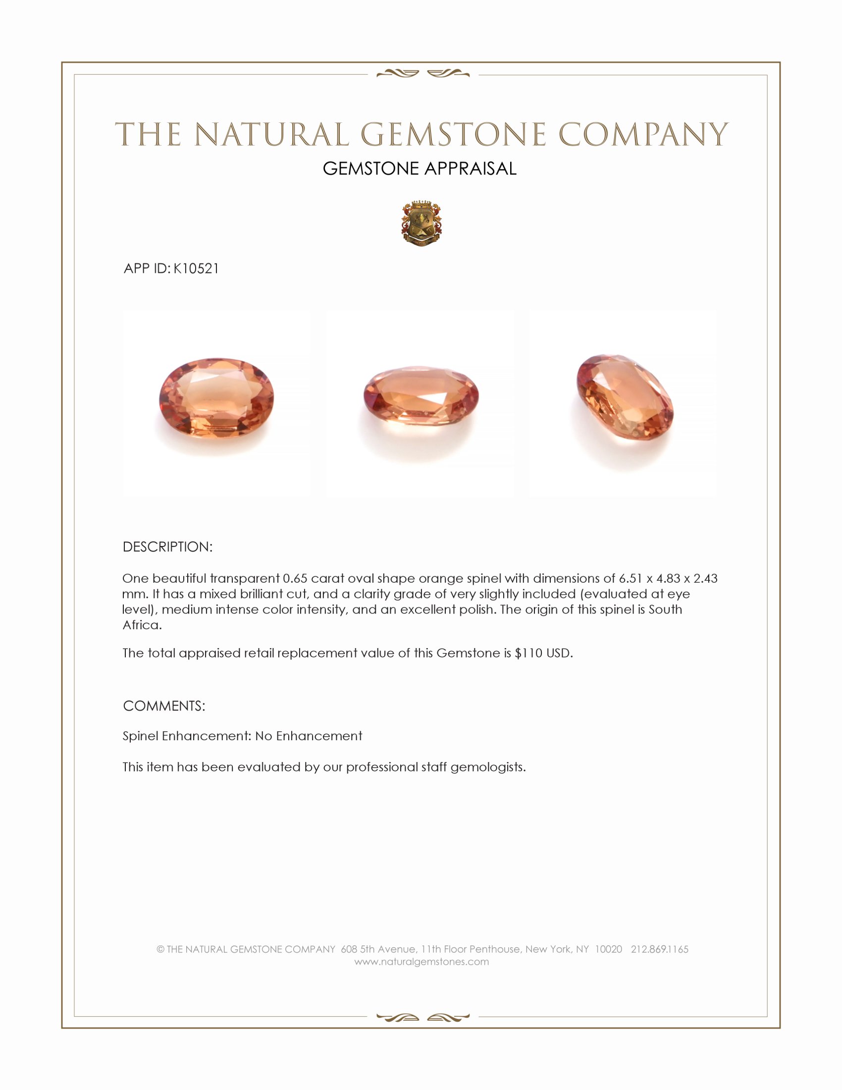 0.65 Ct. Spinel from South Africa