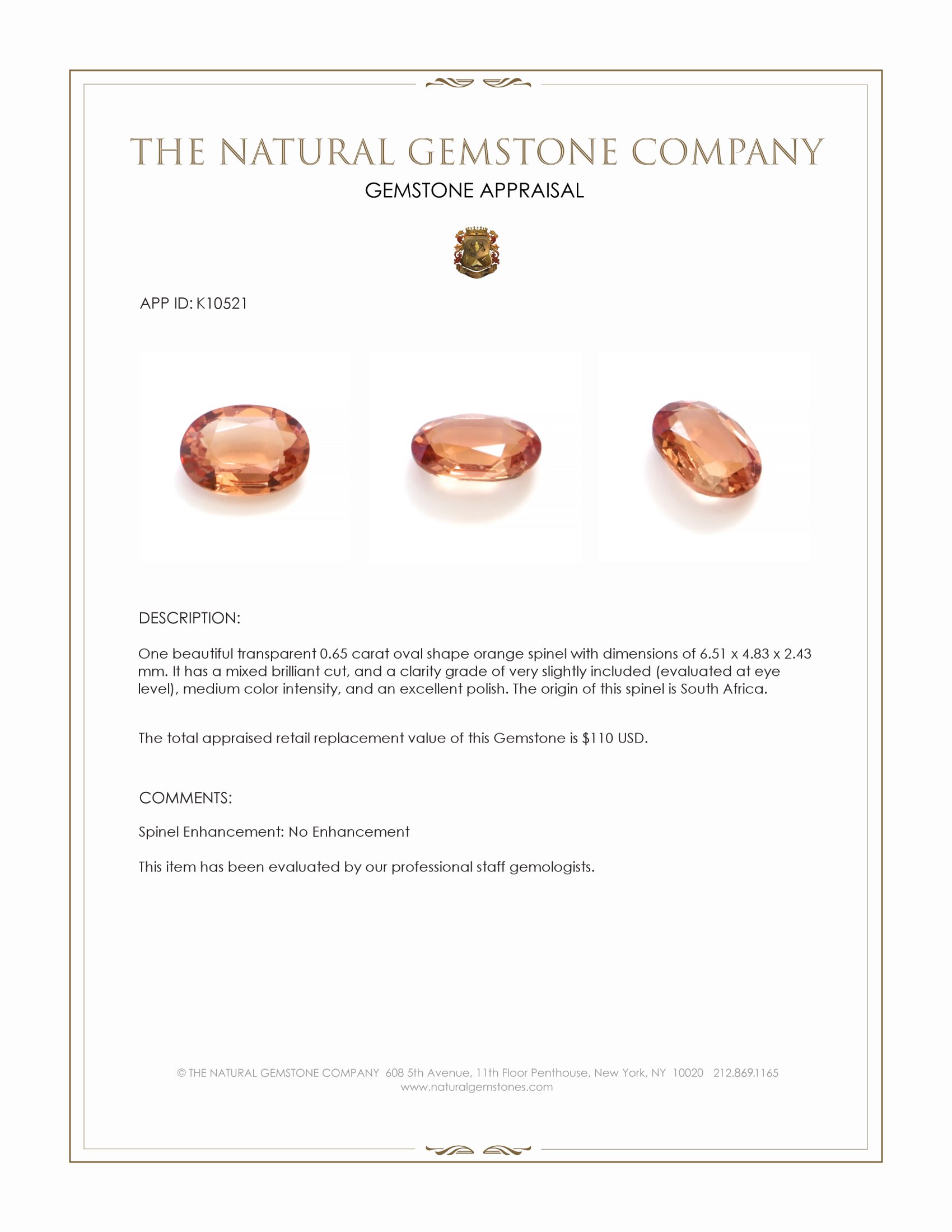 0.65 Ct. Spinel from South Africa