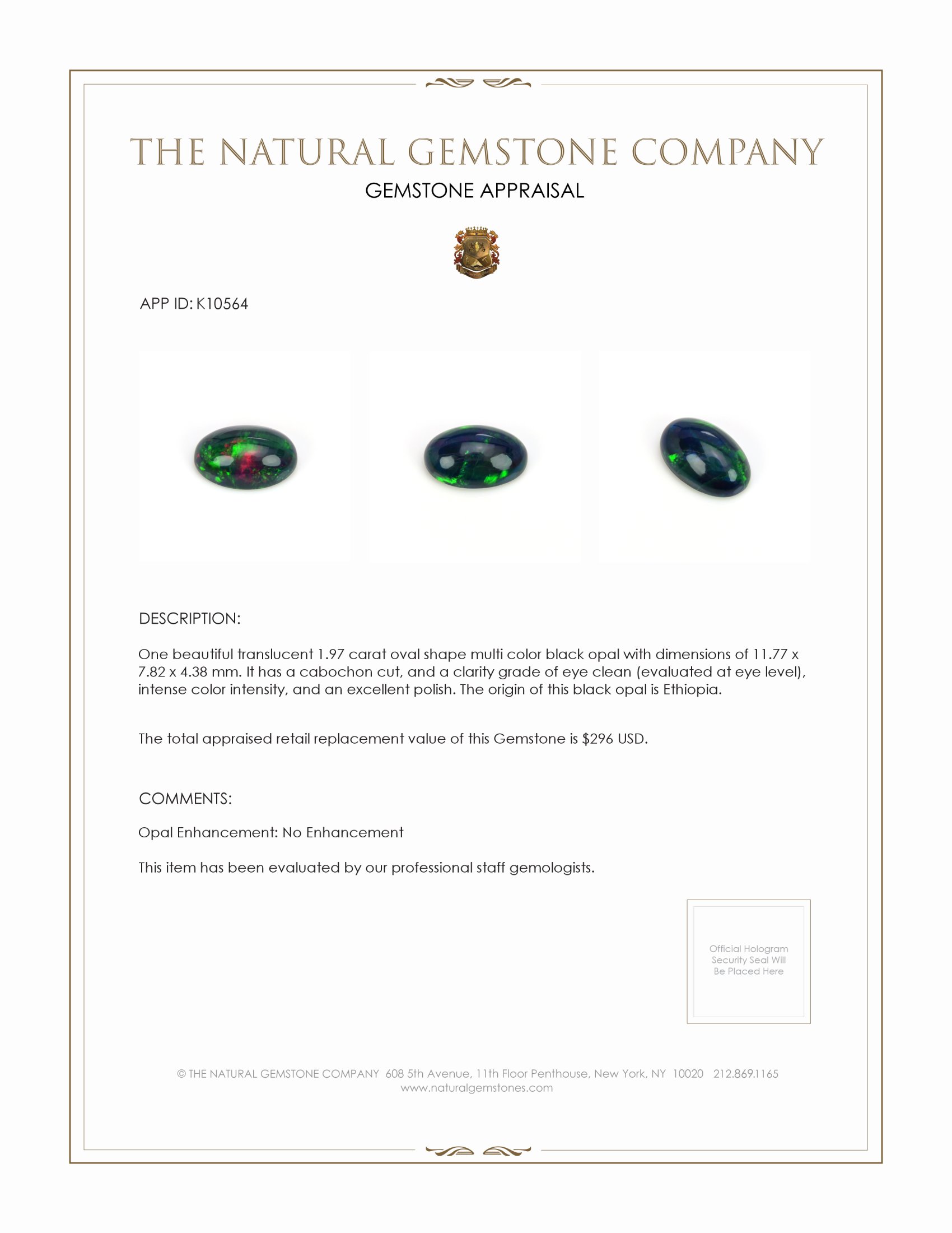 1.97 Ct. Cabochon Black Opal from Ethiopia