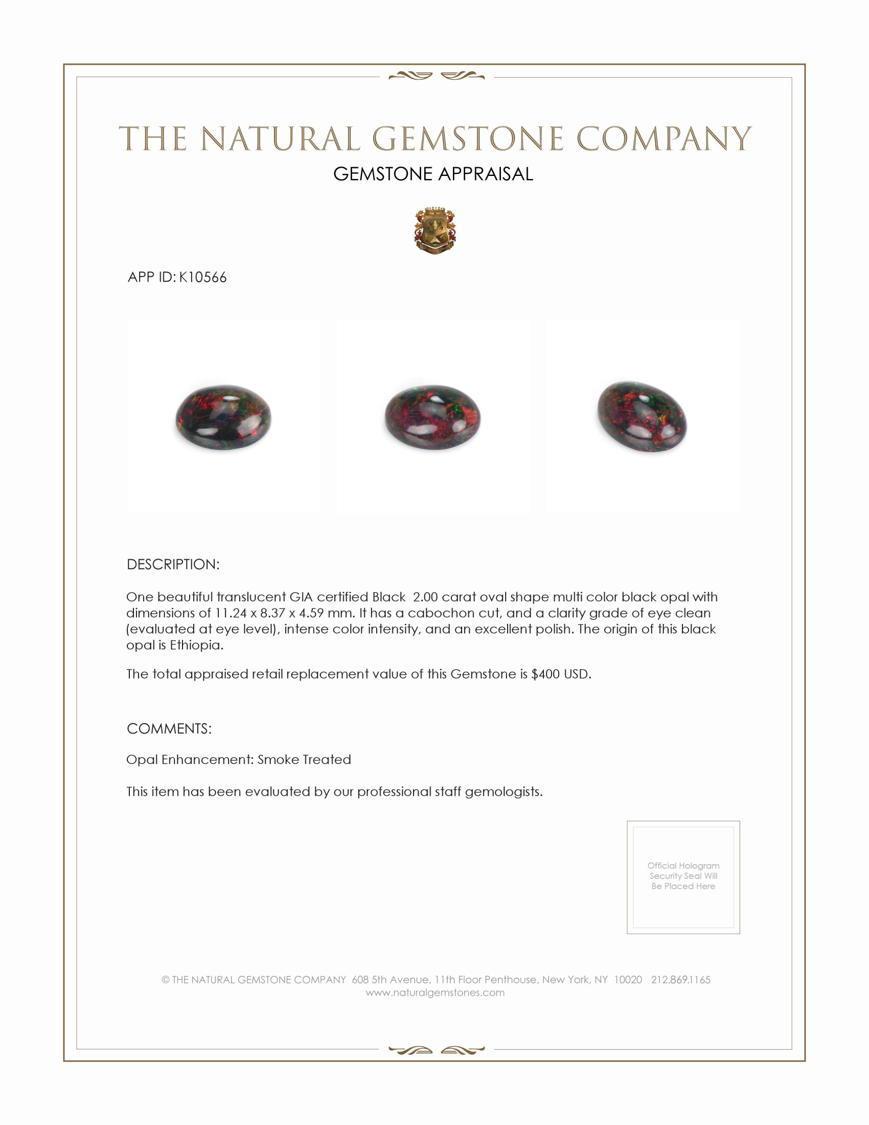 2.00 Ct. Multi Color Cabochon Black Opal from Ethiopia